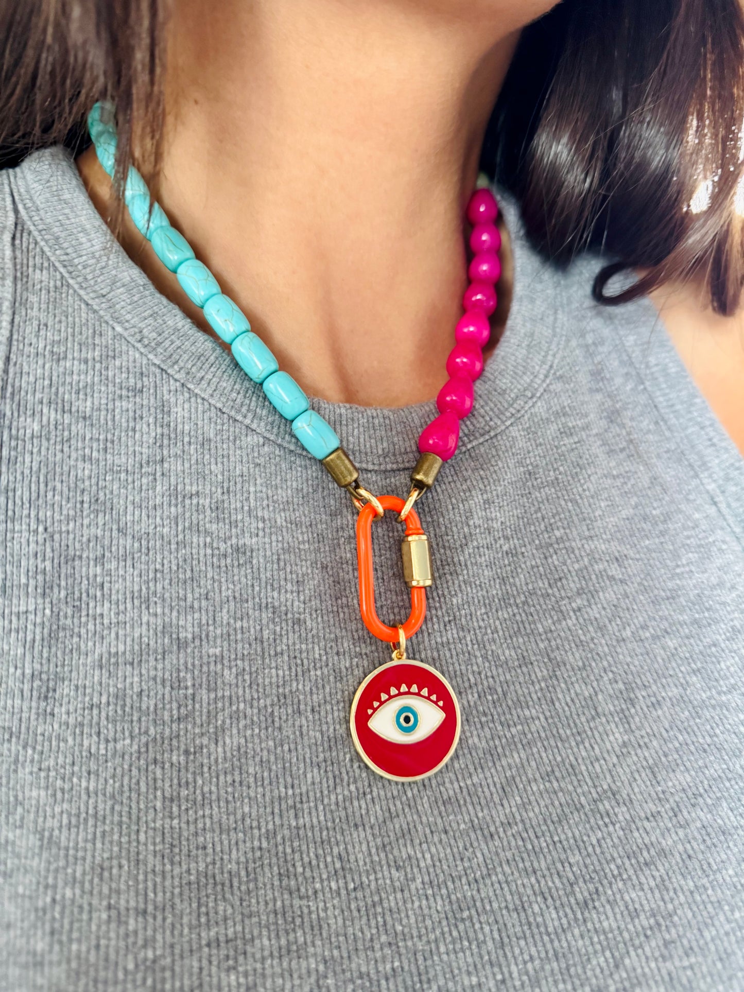 Red Evil Eye Carabiner Necklace