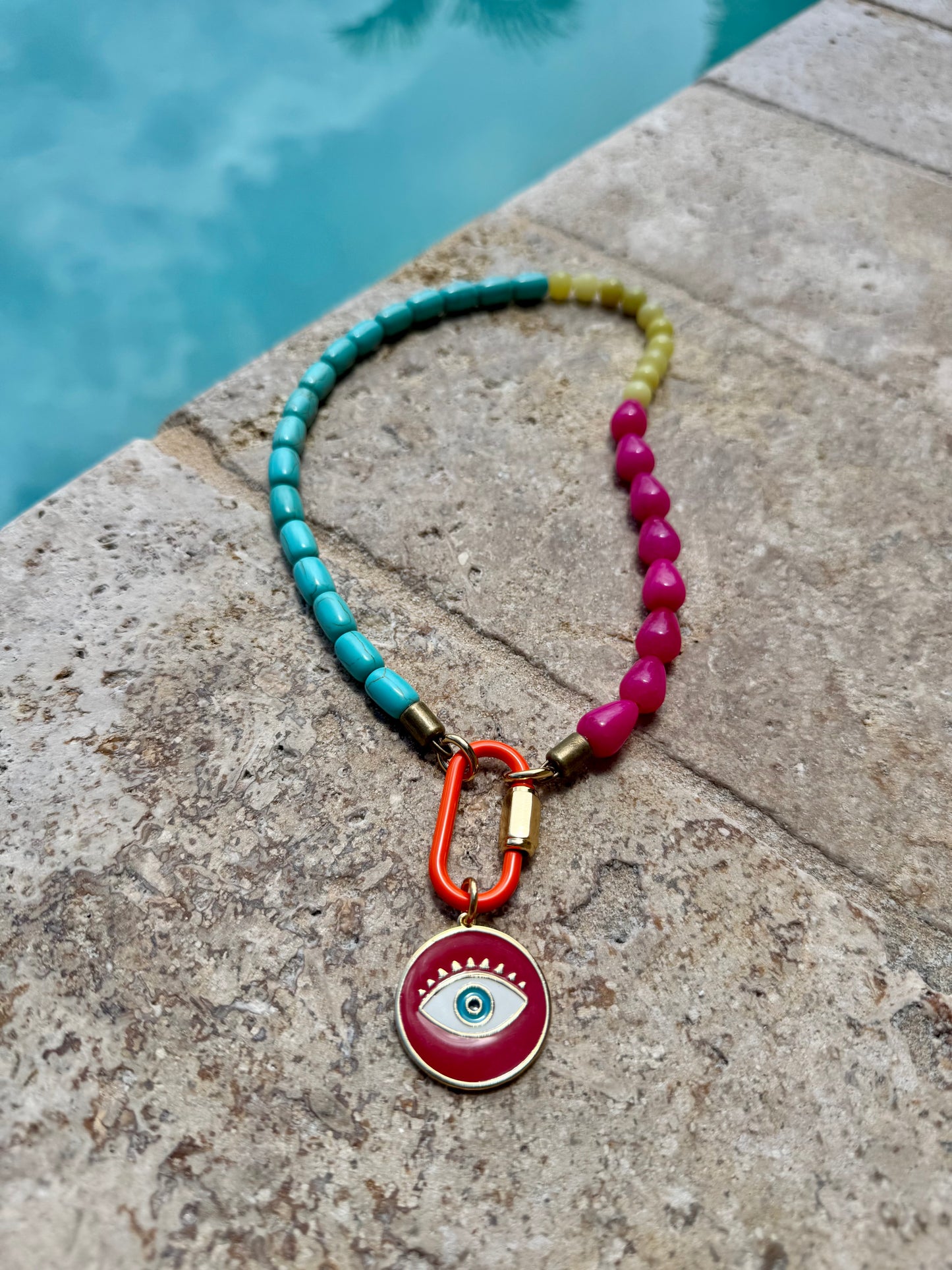 Red Evil Eye Carabiner Necklace