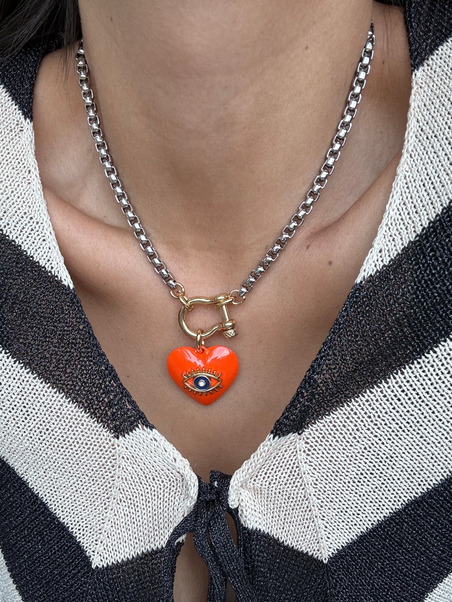 Evil Eye Necklace Mixed Metals