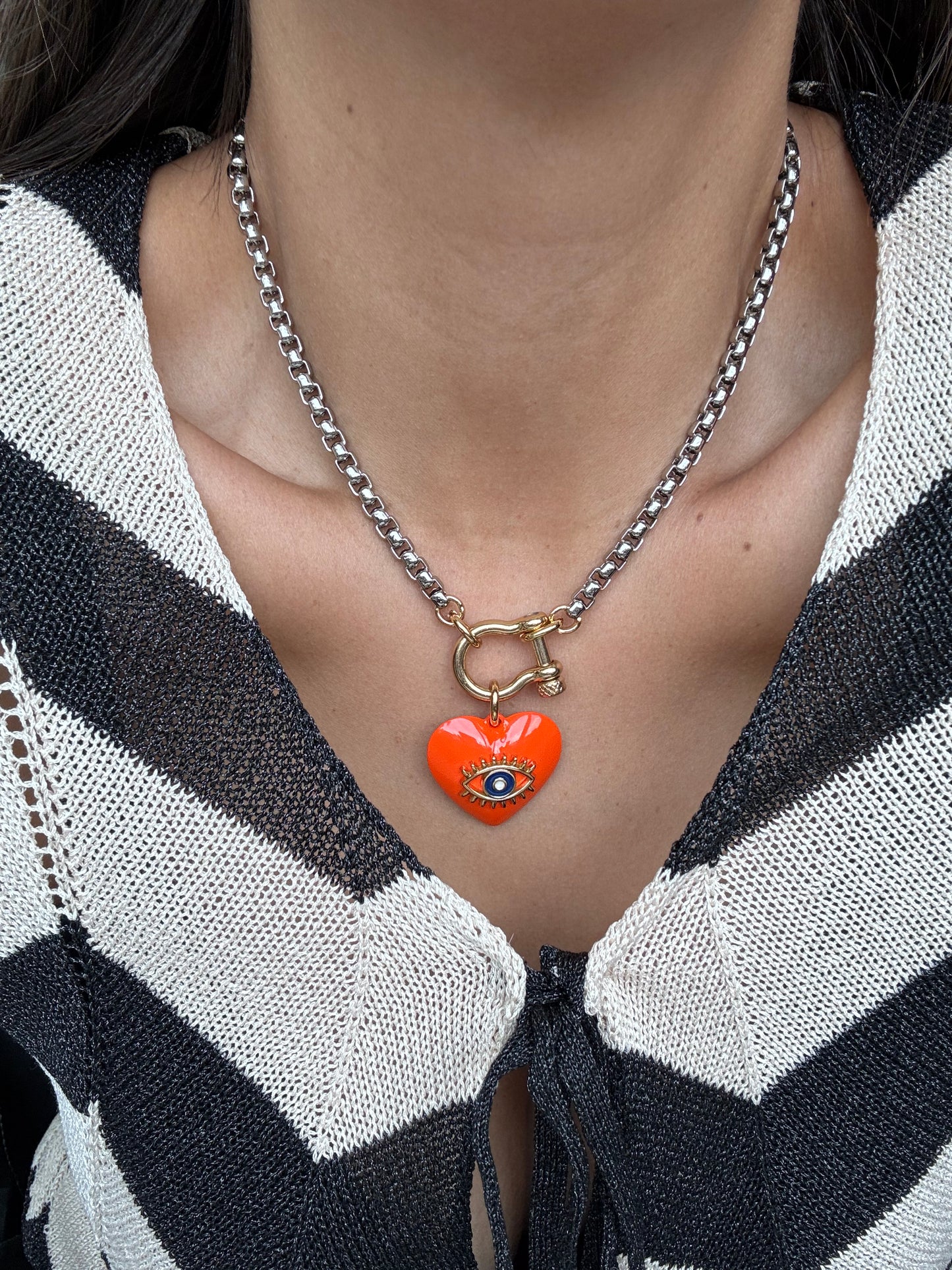 Evil Eye Necklace Mixed Metals