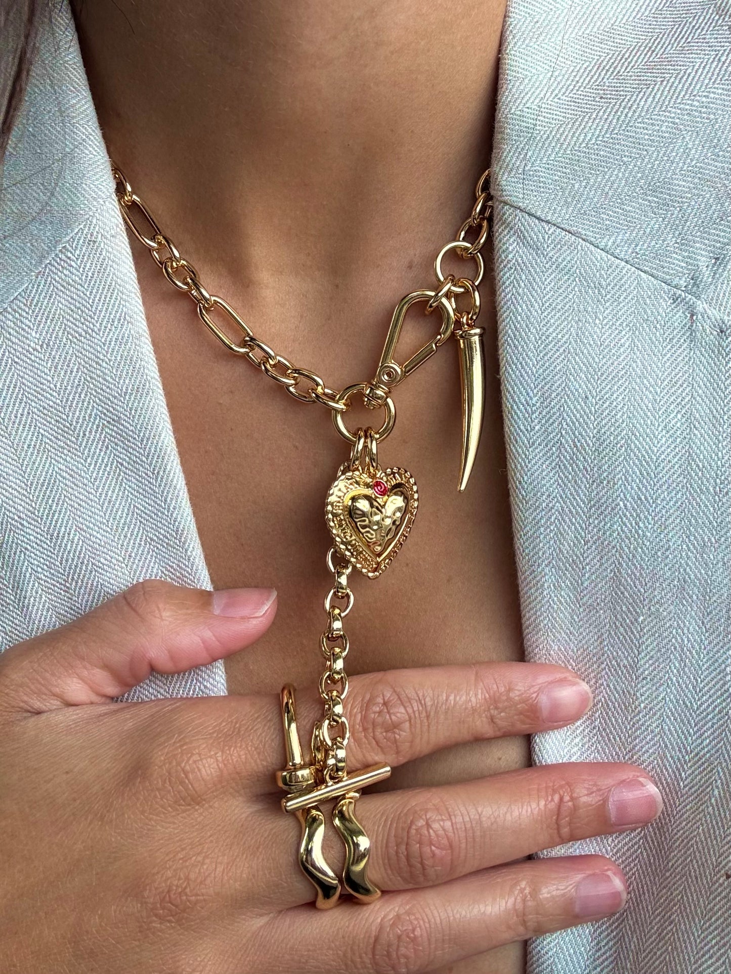 T Bar Heart Necklace Charm