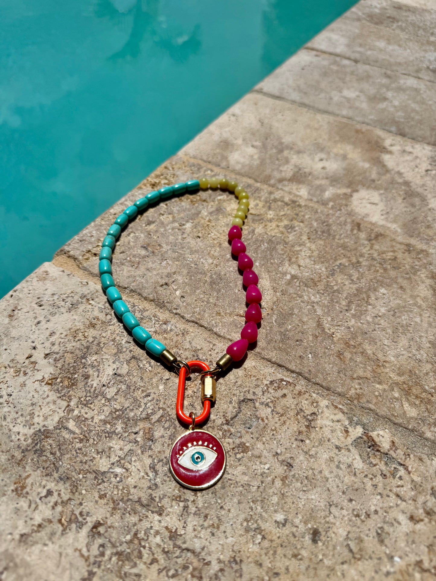 Red Evil Eye Carabiner Necklace