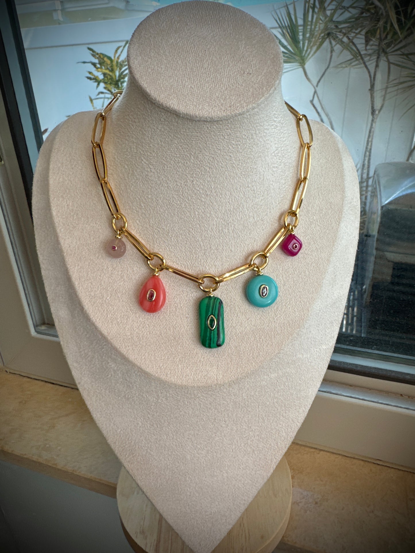 Colorful Gemstone Charm Chain