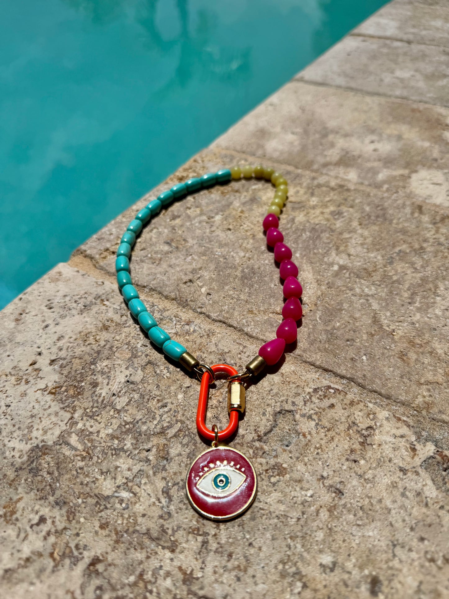 Red Evil Eye Carabiner Necklace