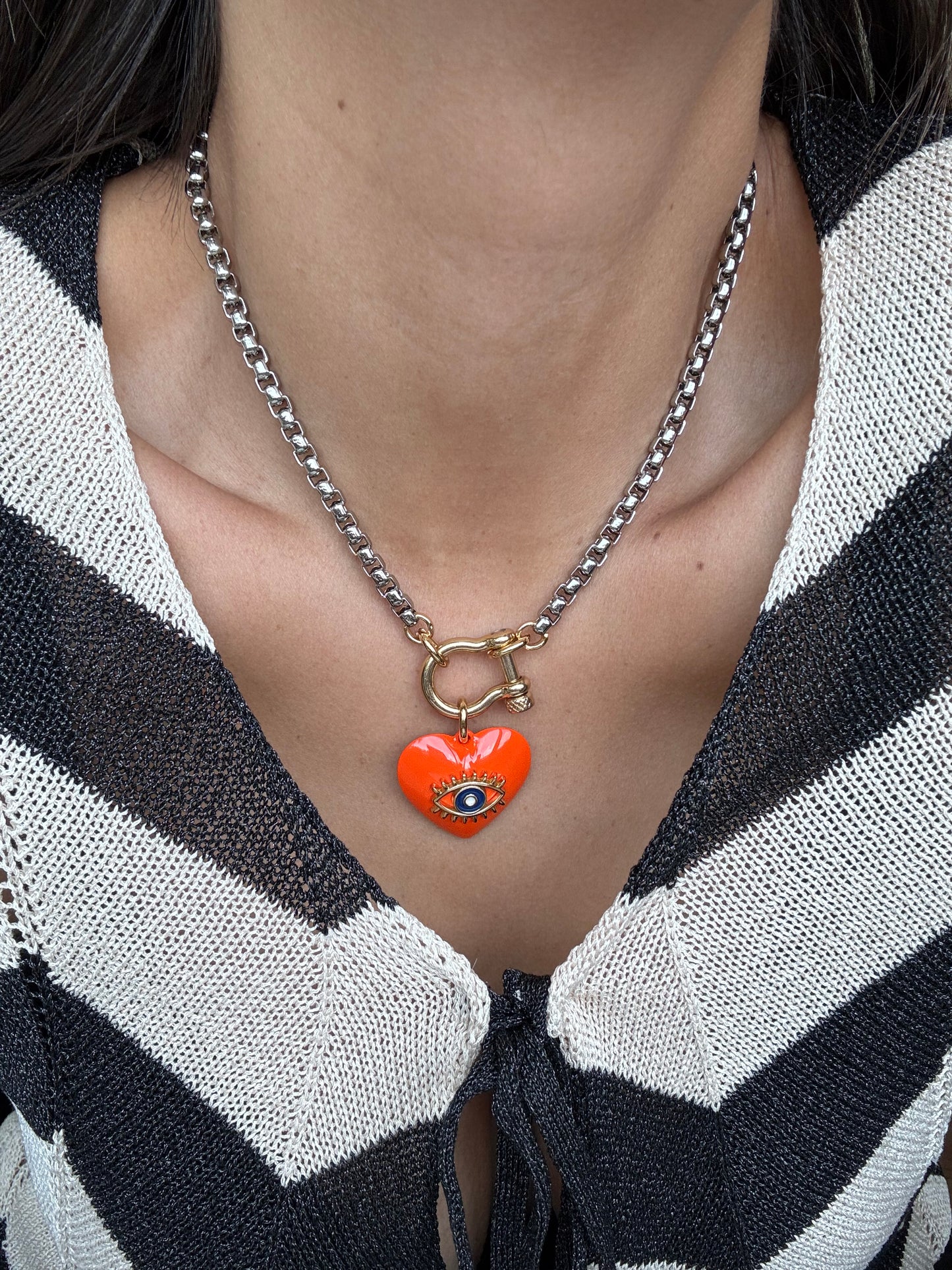Evil Eye Necklace Mixed Metals