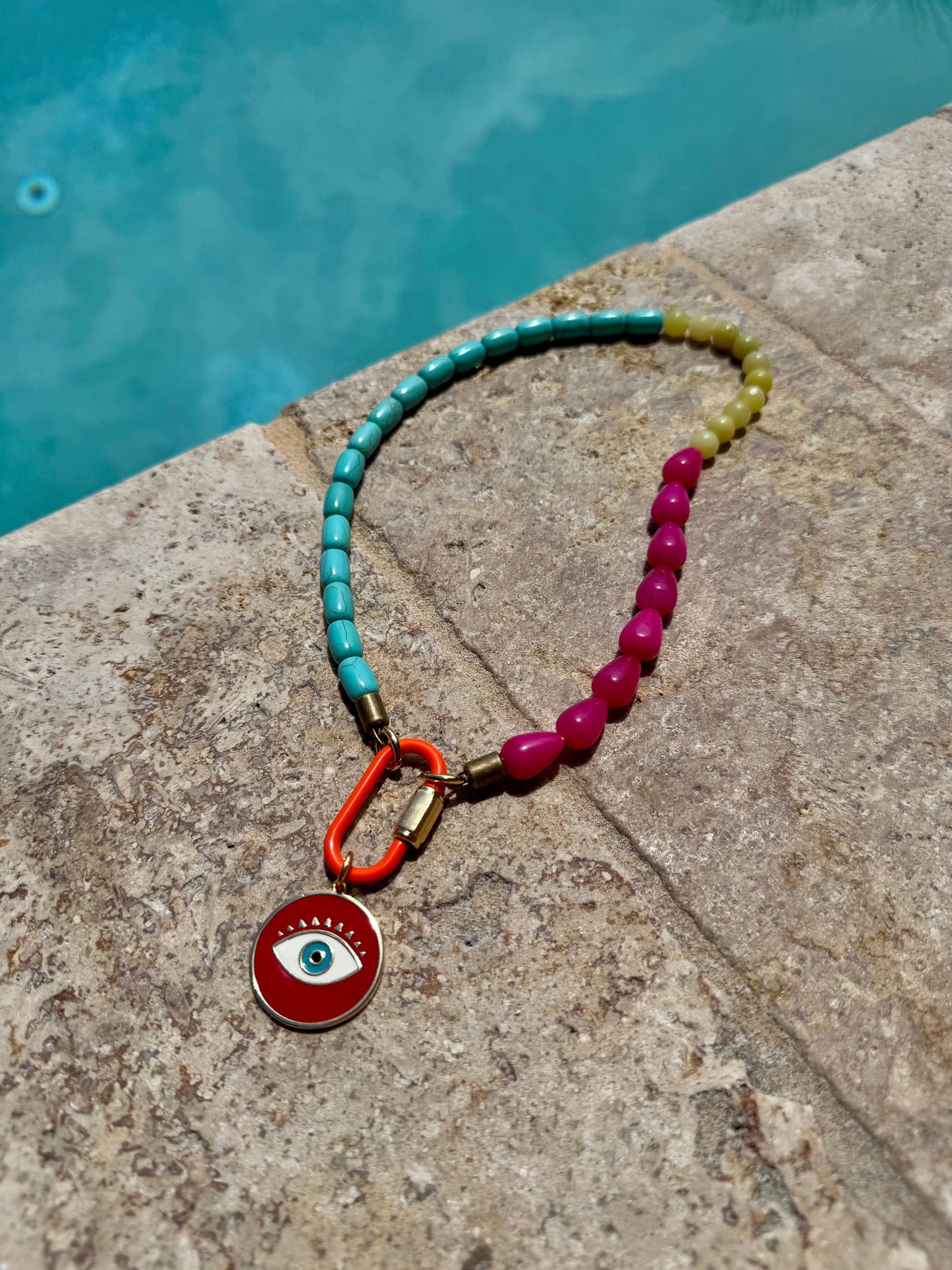 Red Evil Eye Carabiner Necklace
