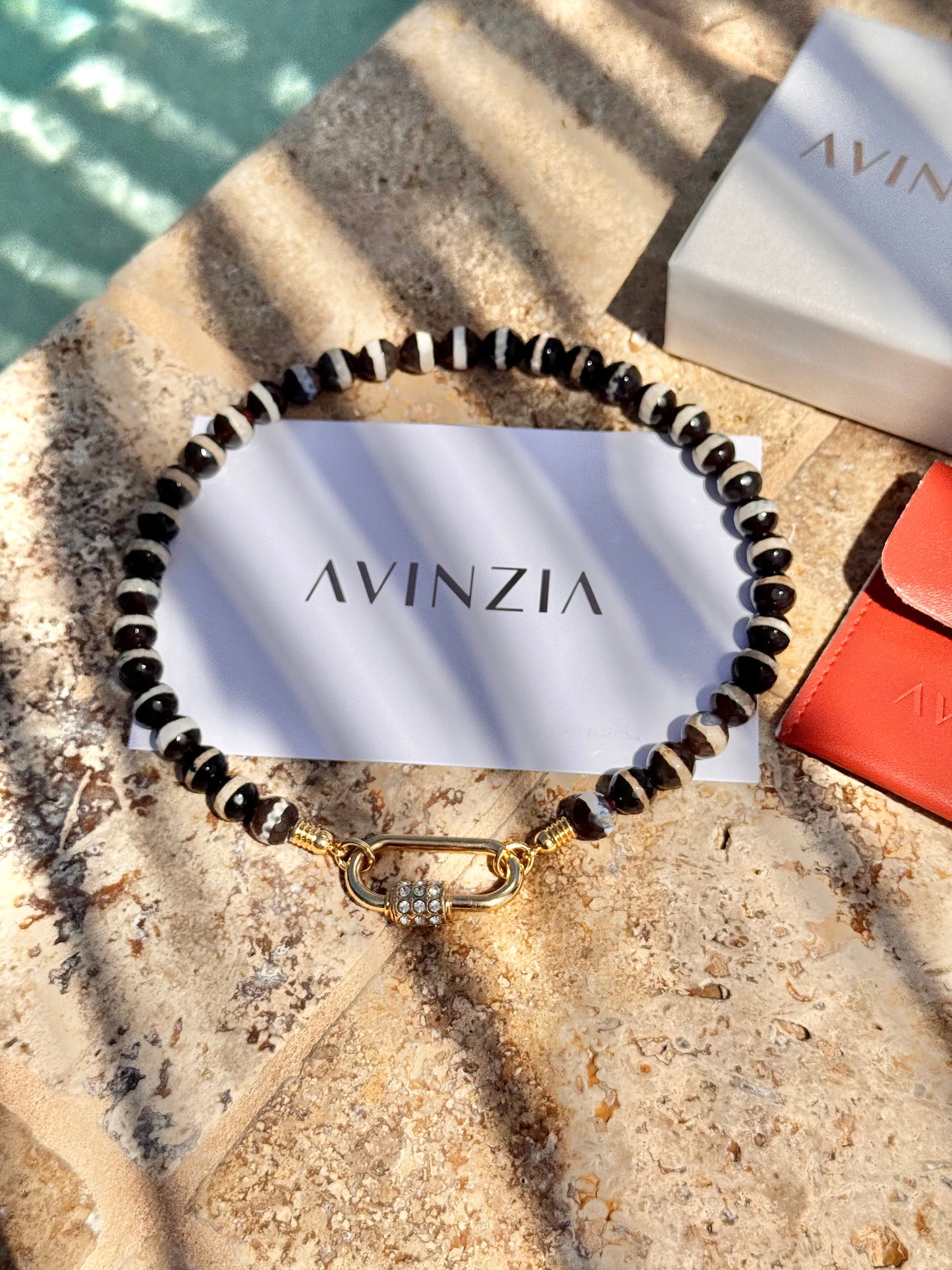 B&W Agate Carabiner Necklace