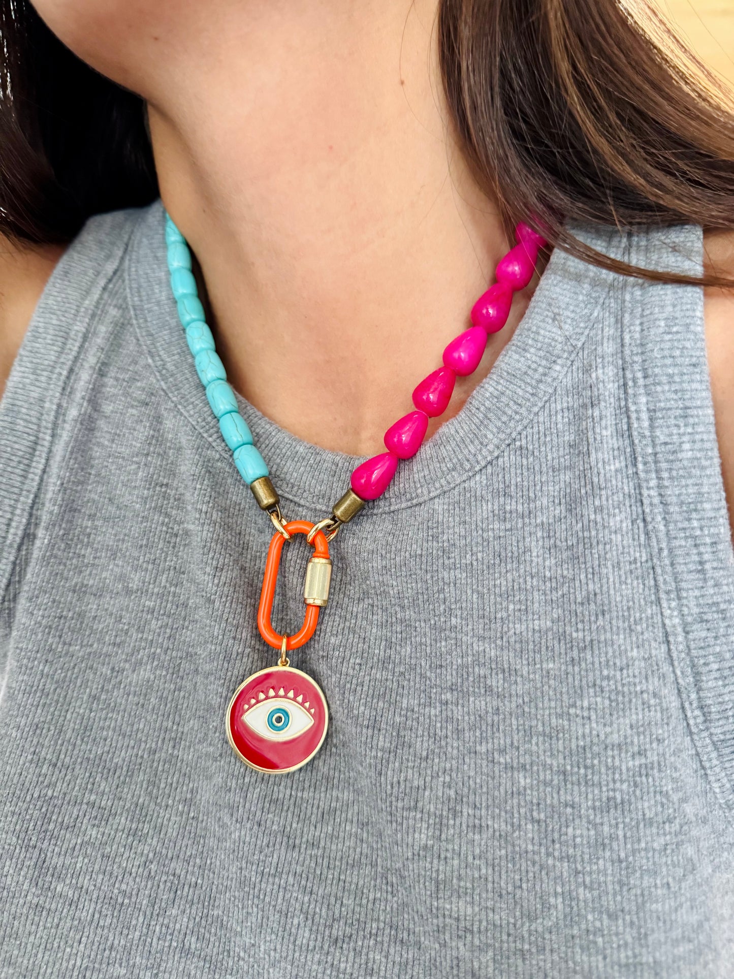 Red Evil Eye Carabiner Necklace