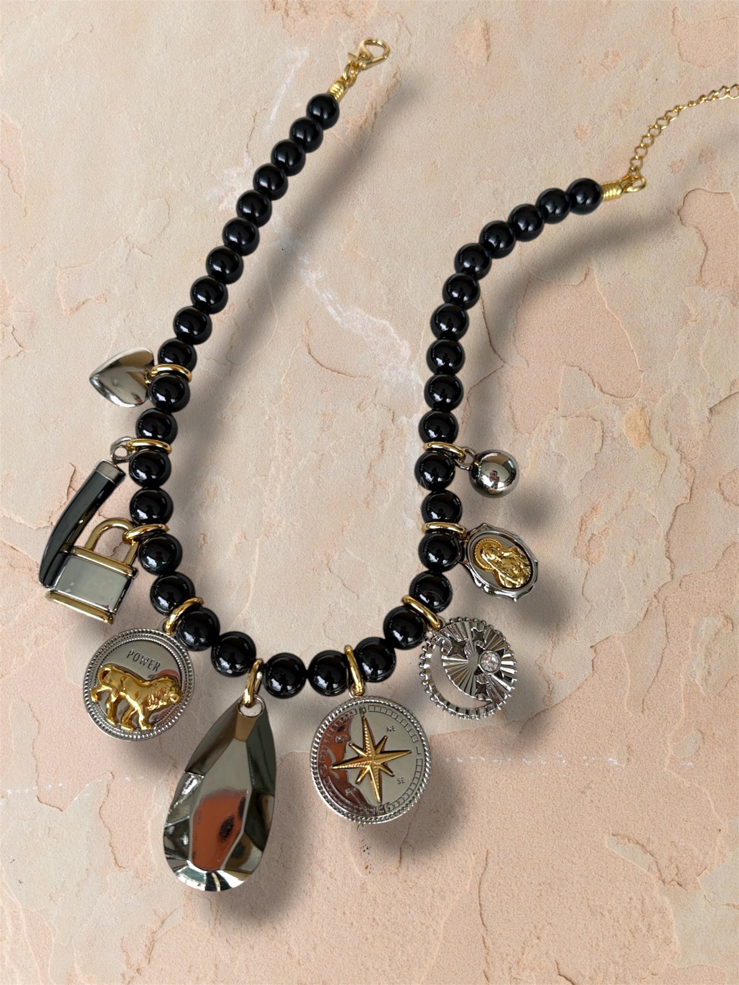 Multi Charm Onyx Necklace