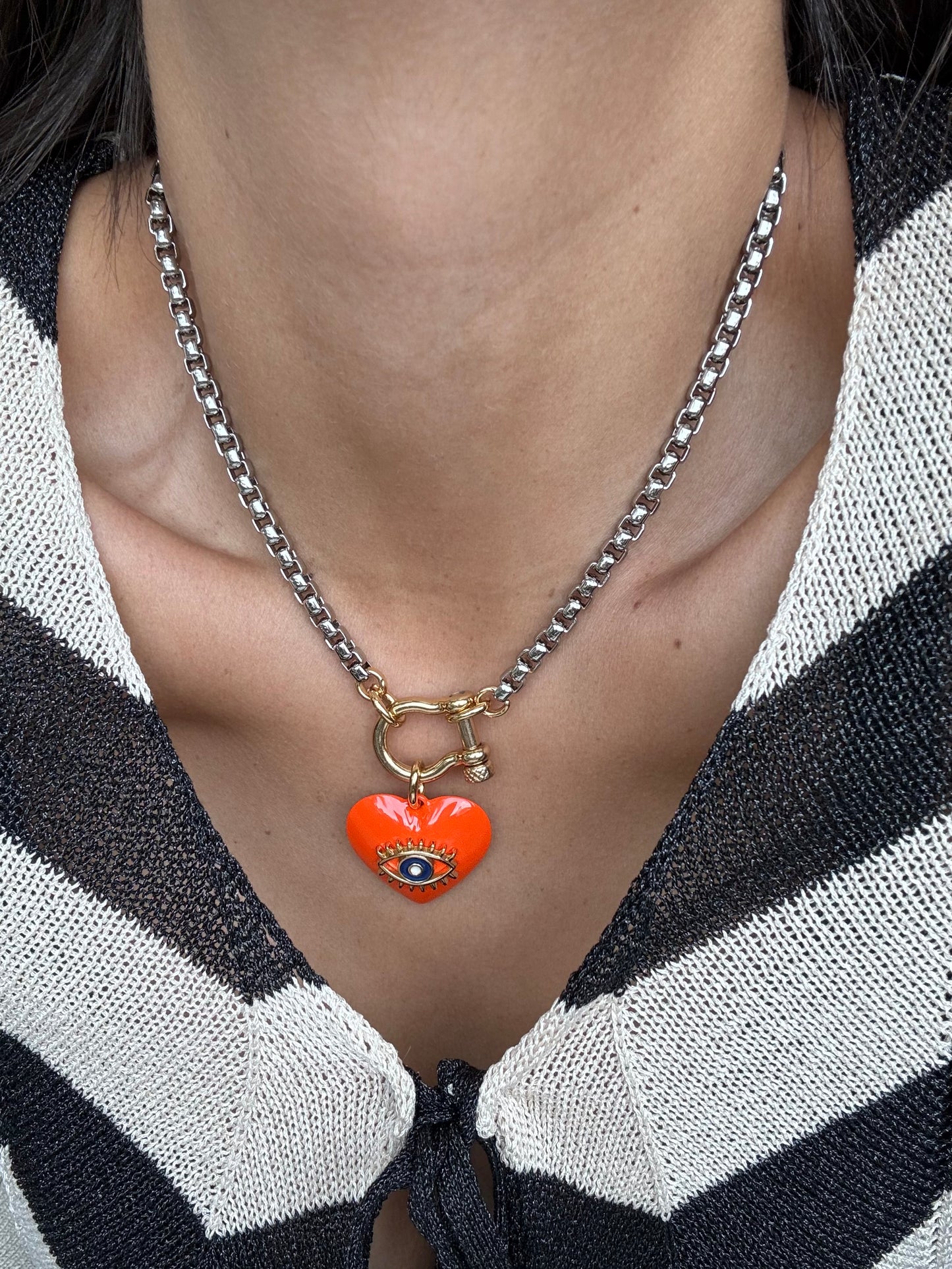 Evil Eye Necklace Mixed Metals