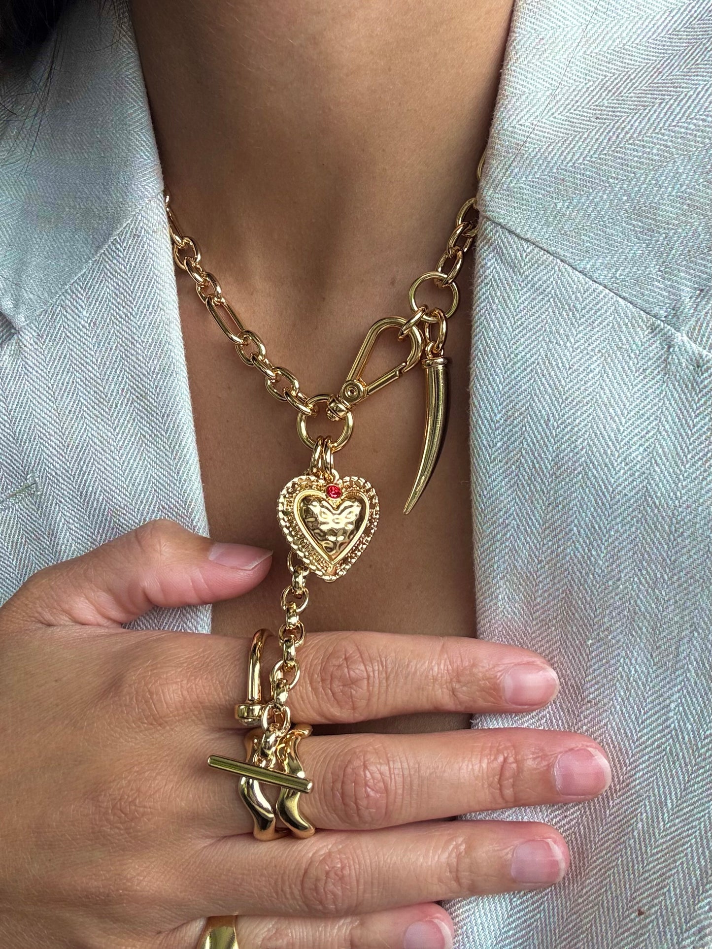 T Bar Heart Necklace Charm