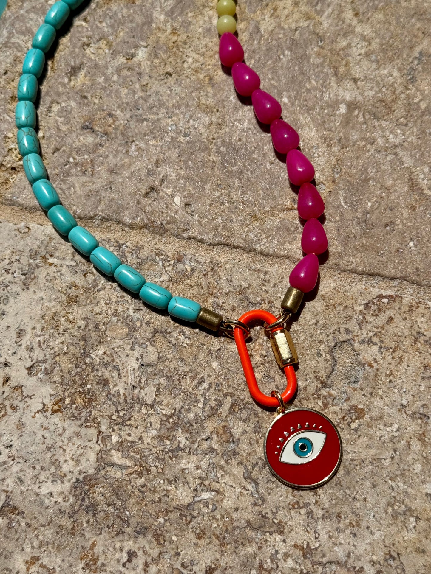 Red Evil Eye Carabiner Necklace