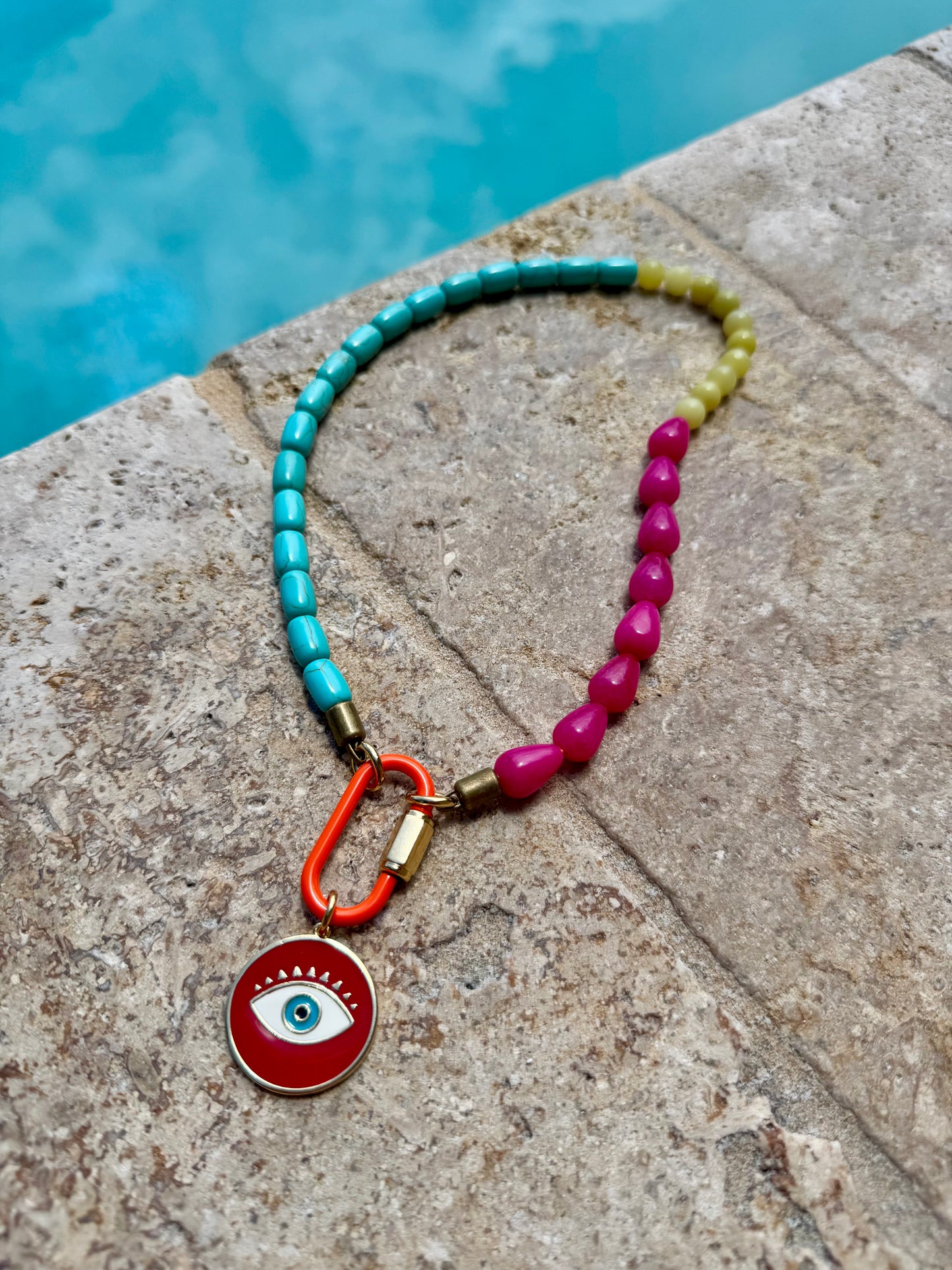 Red Evil Eye Carabiner Necklace