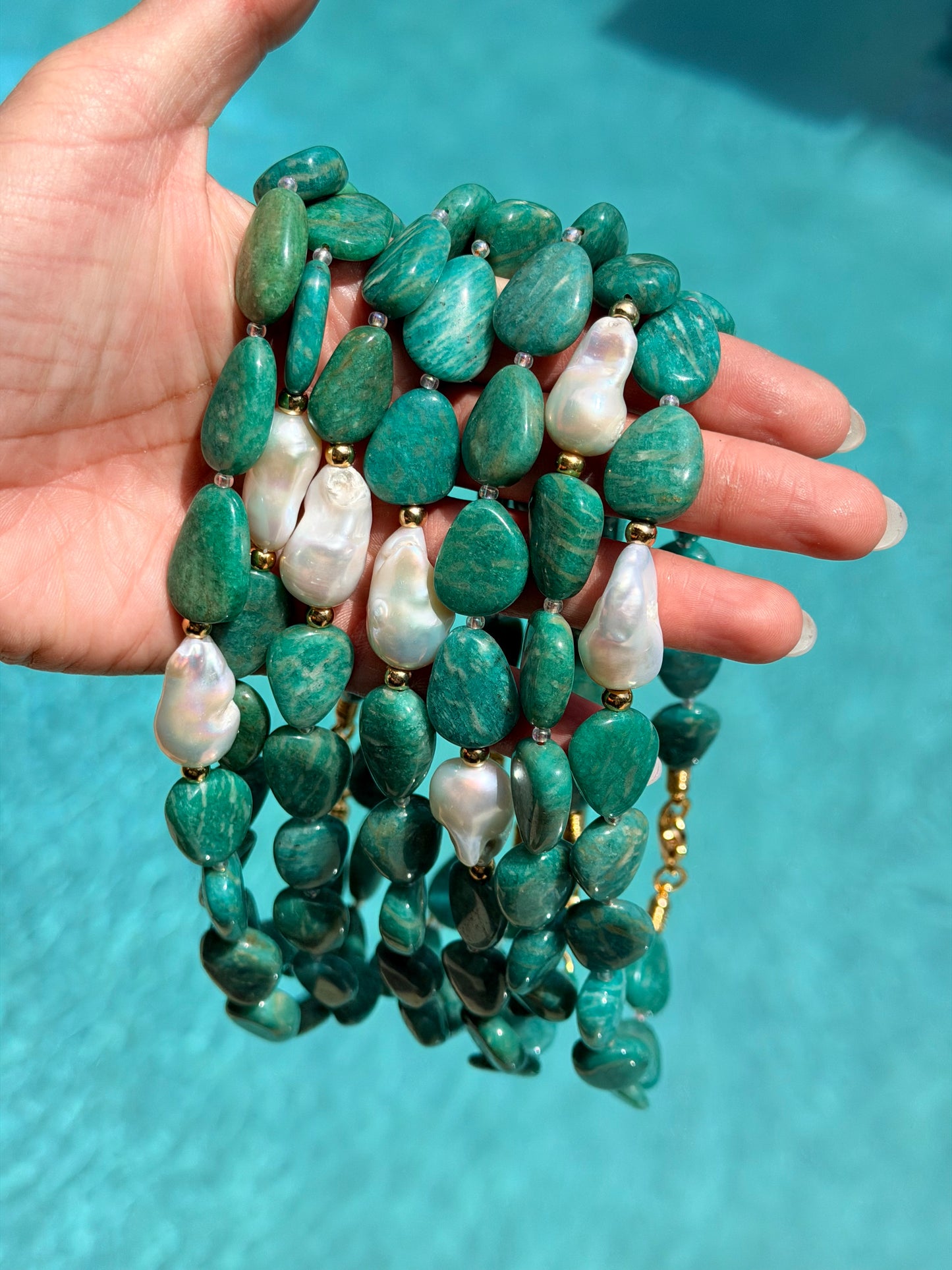 Natural Amazonite Baroque Pearl Necklace