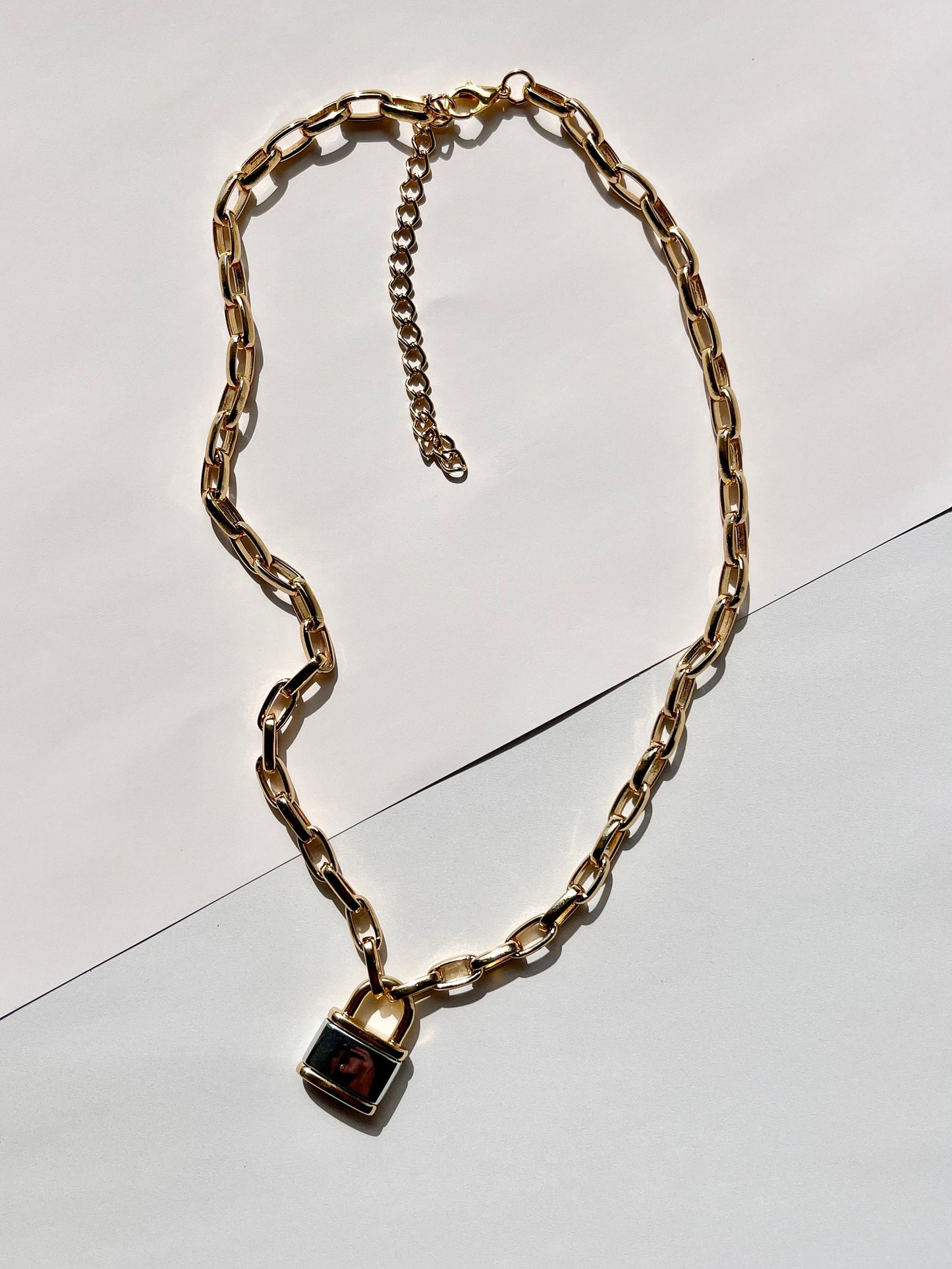 Lock Necklace | Padlock Pendant Charm Hardware Necklace Oversized Padlock Necklace Paperclip Chain Duo Tone Lock Charm Cute Necklace