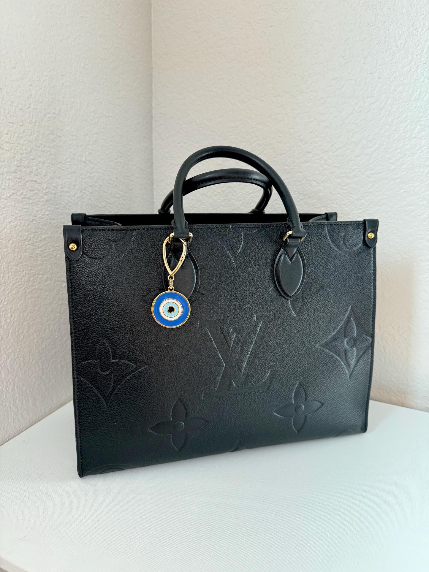 Evil Eye Bag Charm | Gold Medallion Keychain | Clover Purse Charm | Sacred Heart Keychain Holder