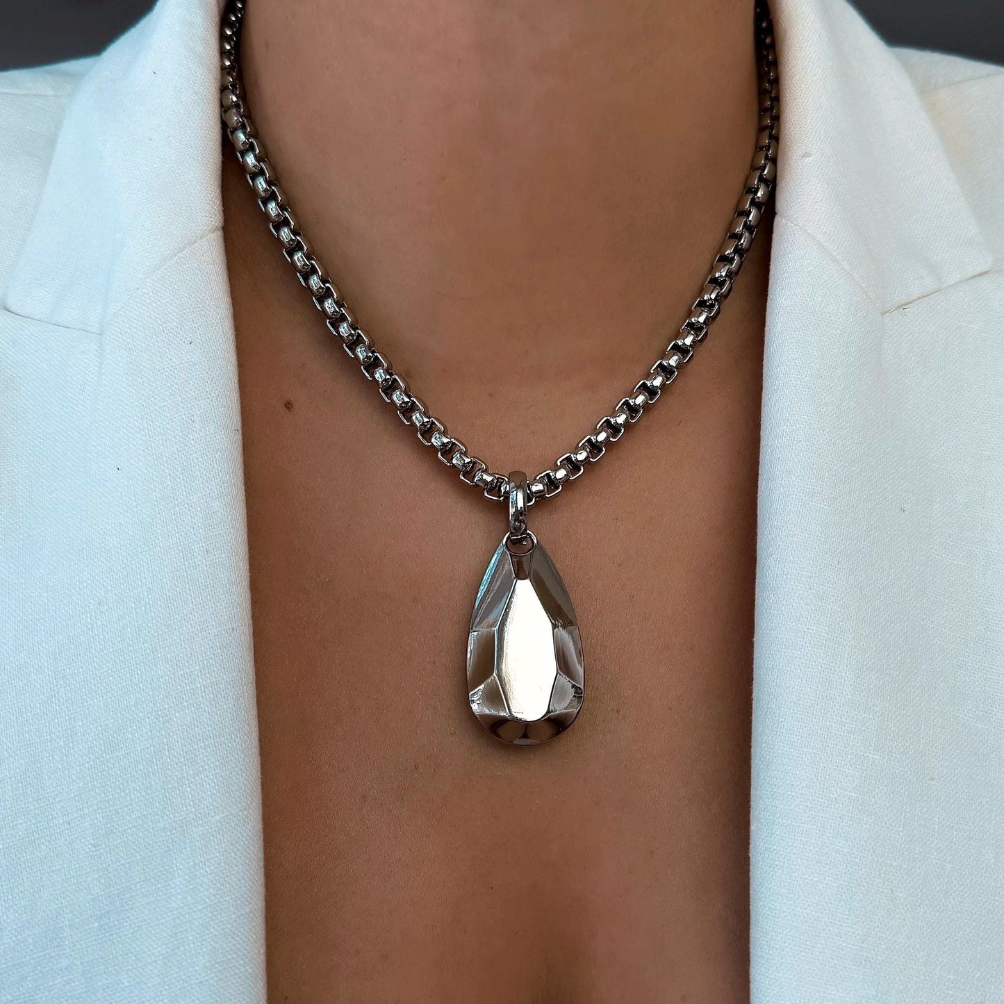 44mm Silver Organic Drop Charm