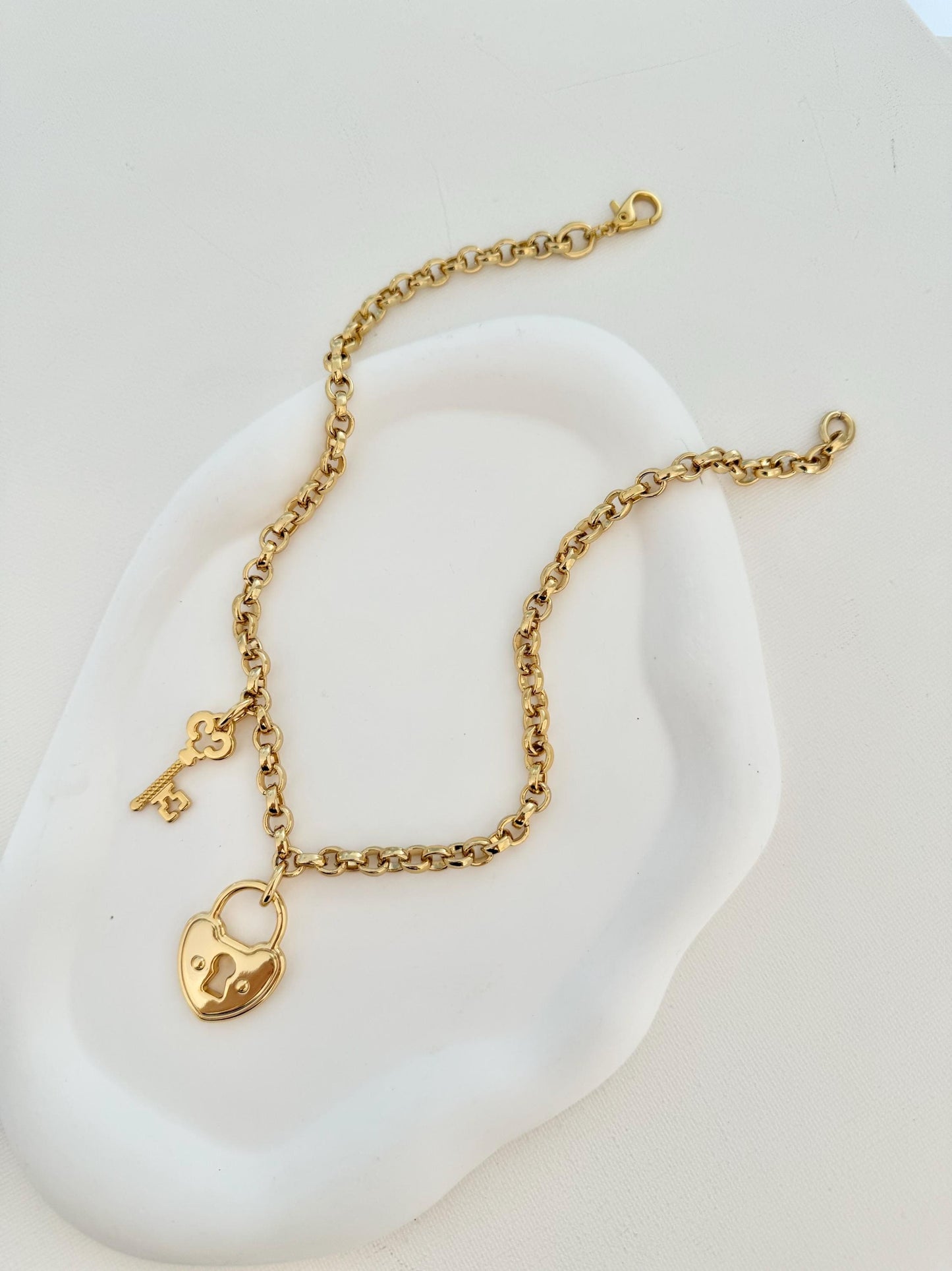 Heart Lock and Key Necklace | Gold Rolo Chain Charm Necklace | Love Necklace | Antique Vintage Lock Key Necklace | Layering Necklace