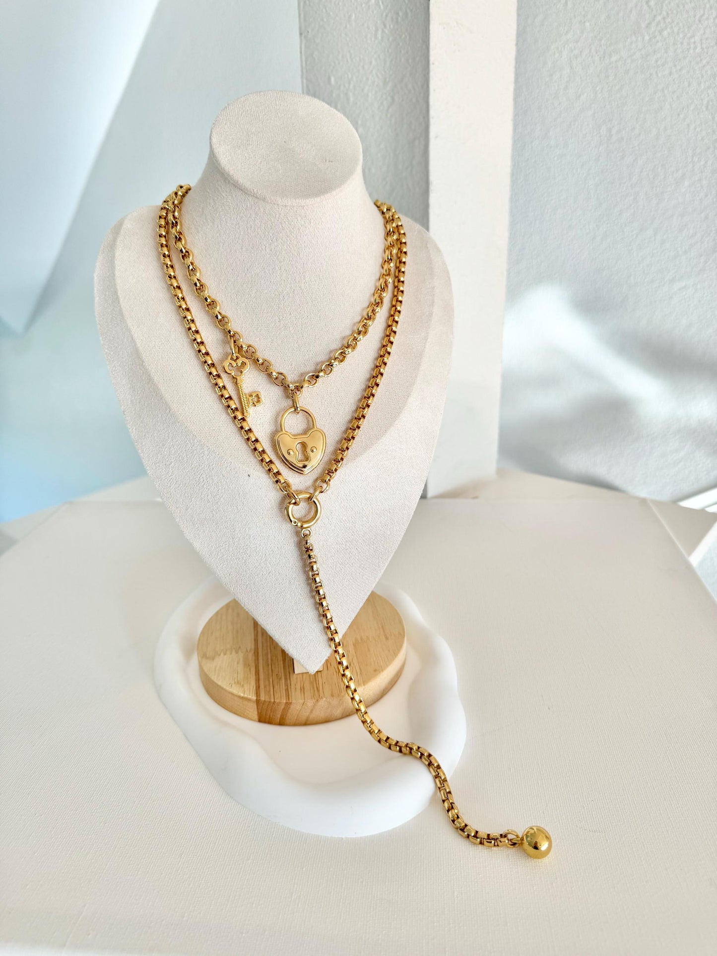 Heart Lock and Key Necklace | Gold Rolo Chain Charm Necklace | Love Necklace | Antique Vintage Lock Key Necklace | Layering Necklace