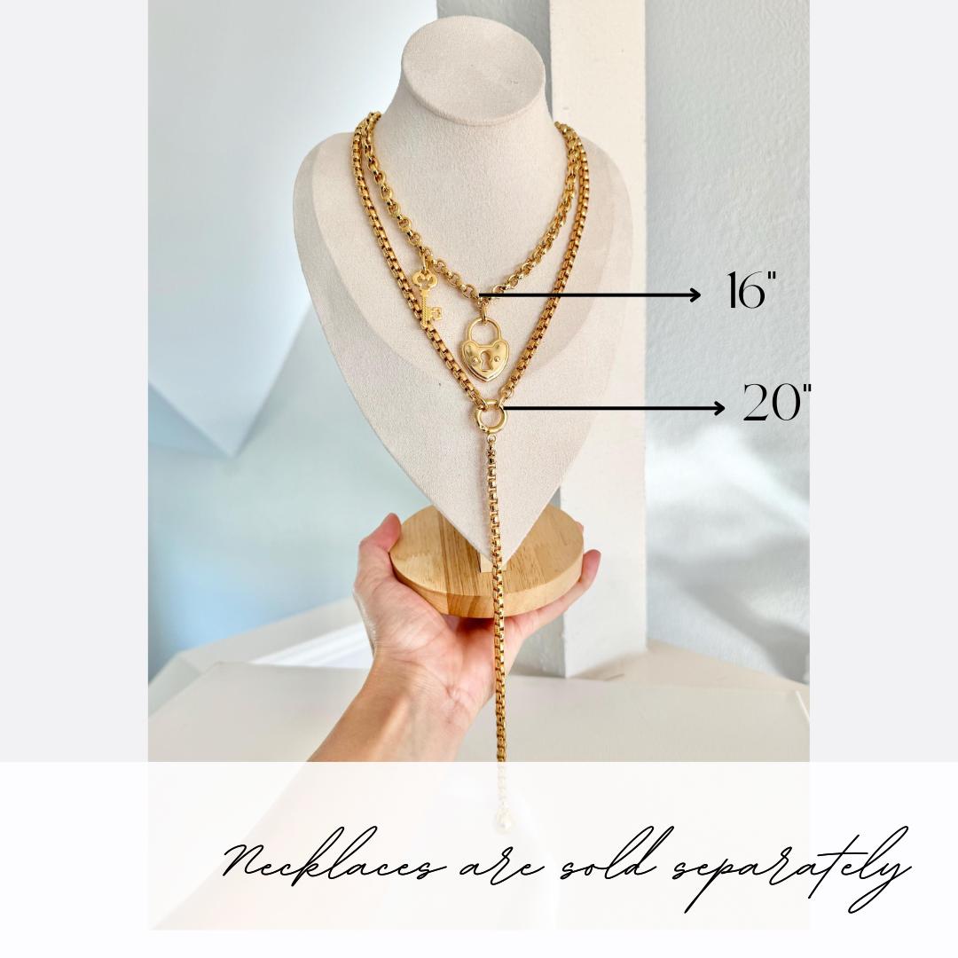 Heart Lock and Key Necklace | Gold Rolo Chain Charm Necklace | Love Necklace | Antique Vintage Lock Key Necklace | Layering Necklace