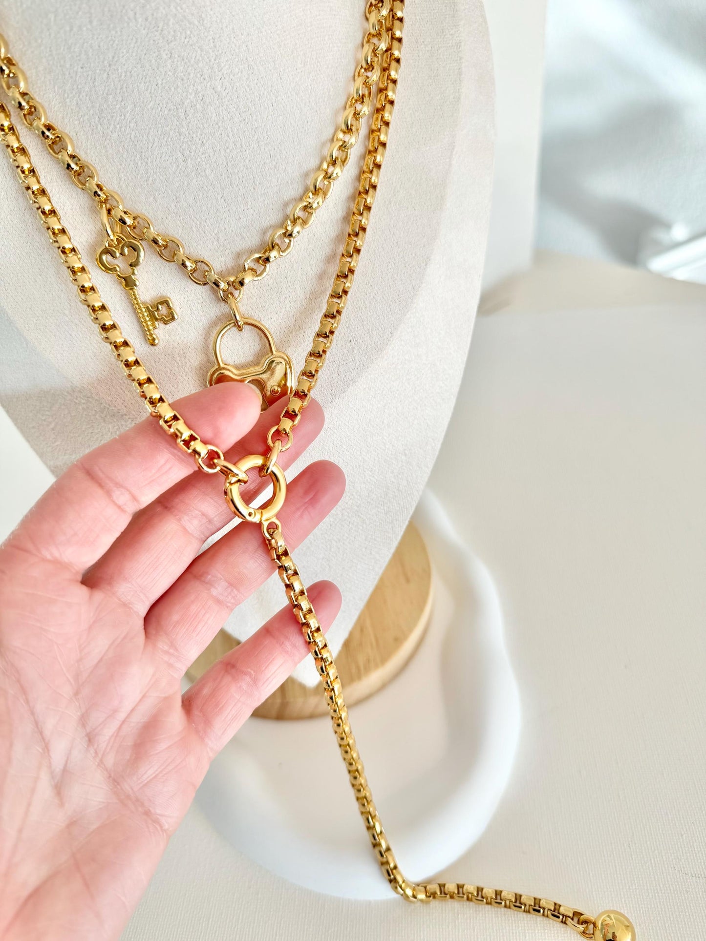 Heart Lock and Key Necklace | Gold Rolo Chain Charm Necklace | Love Necklace | Antique Vintage Lock Key Necklace | Layering Necklace