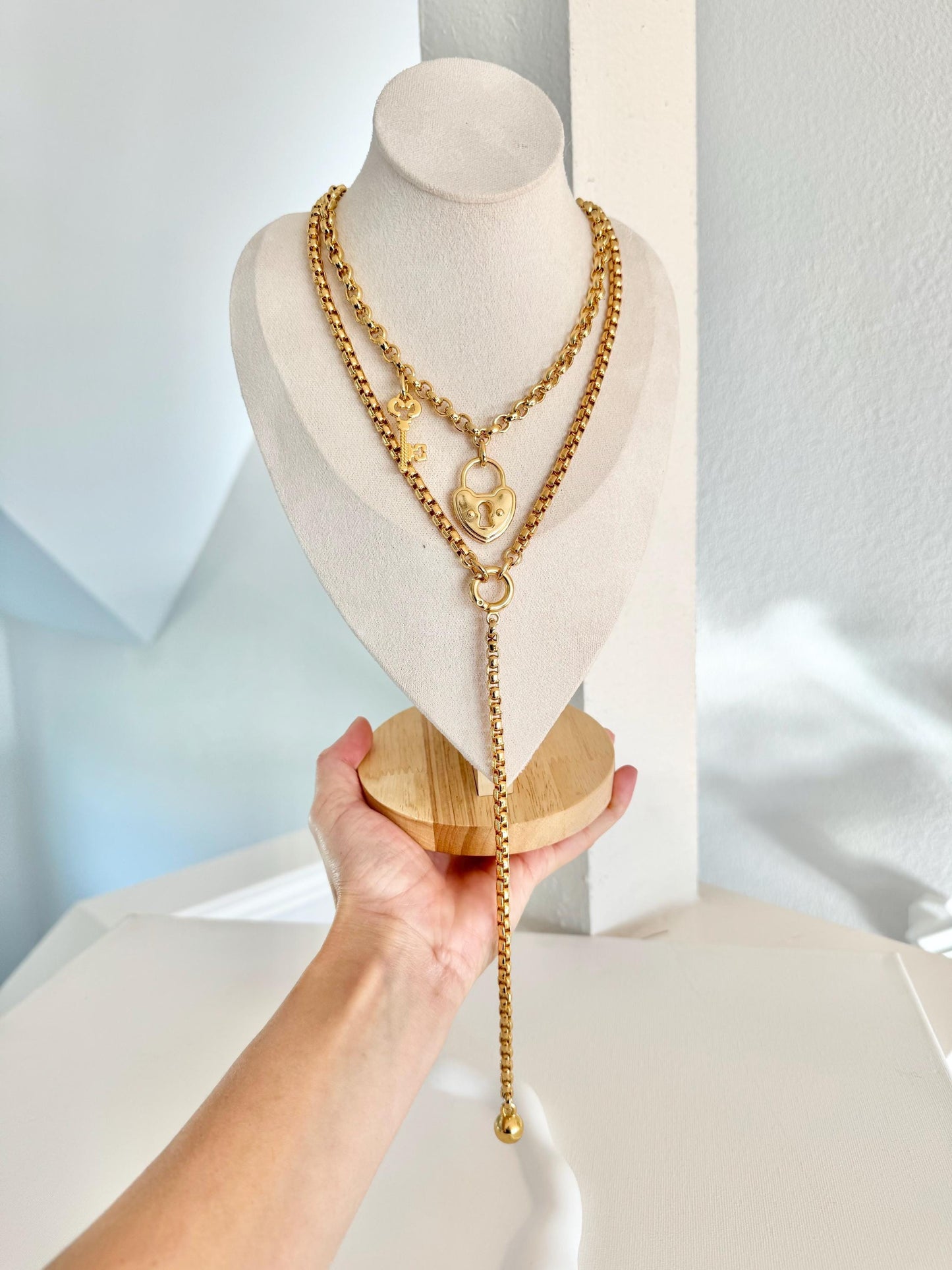 Heart Lock and Key Necklace | Gold Rolo Chain Charm Necklace | Love Necklace | Antique Vintage Lock Key Necklace | Layering Necklace