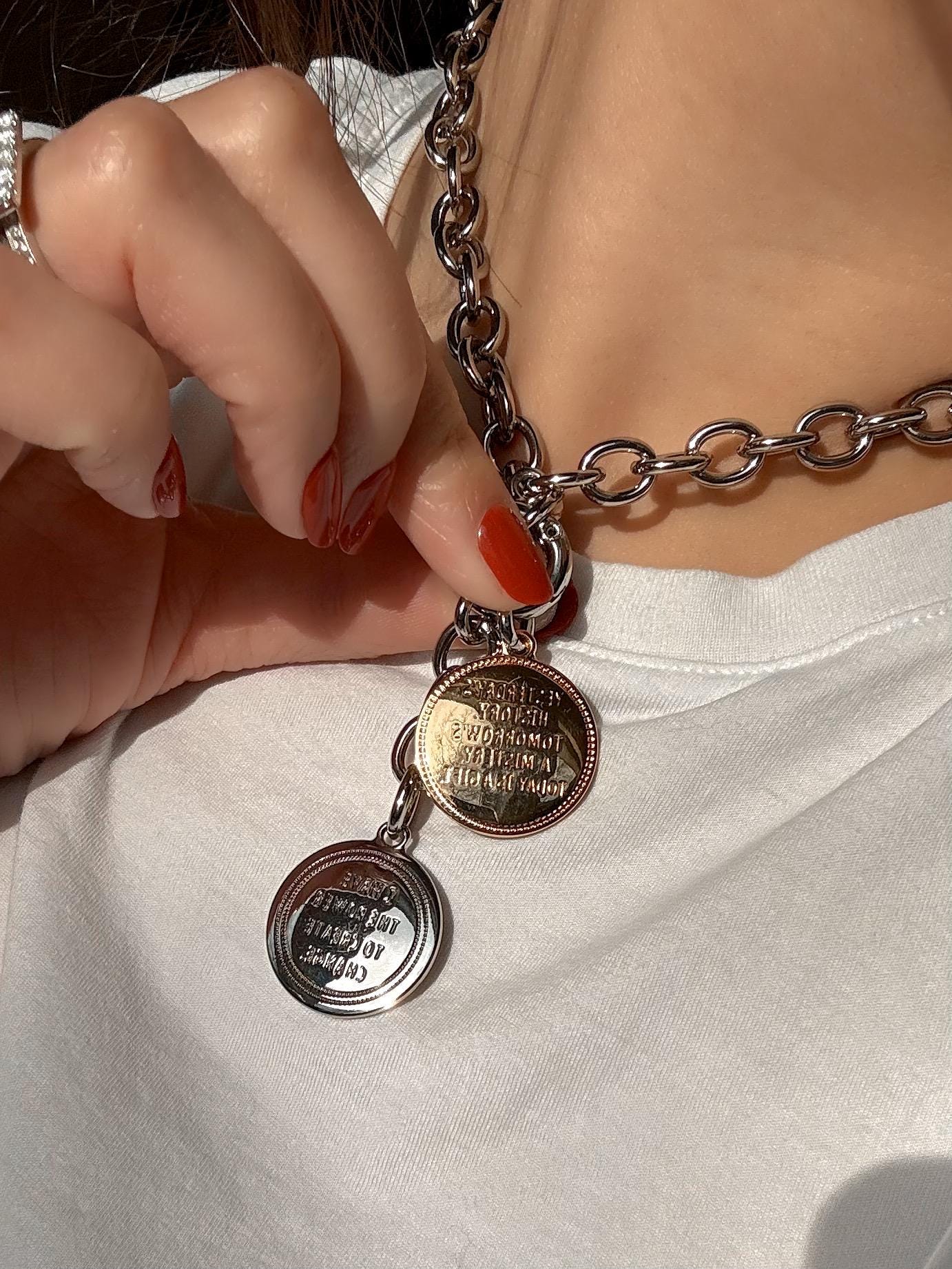 Mixed Metals Necklace | Snake and Lion Necklace | Oversized Chunky Rolo Chain Necklace | Charm Necklace | Convertible Necklace Gift for her