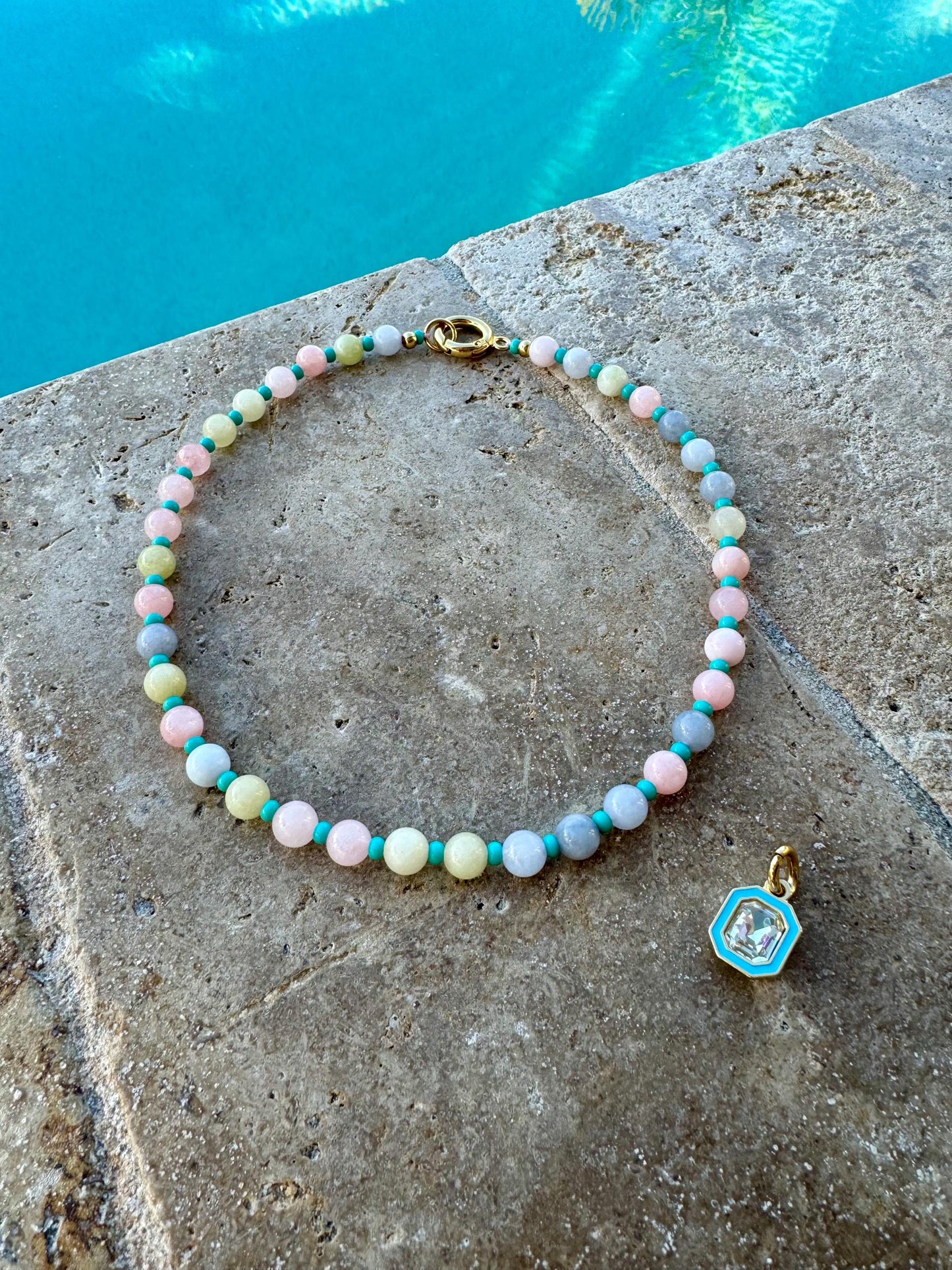 Candy Color Gemstone Necklace | Crystal Charm Necklace | Morganite Beaded Necklace | Gift for Her | Colored Necklace | Beach Jewelry