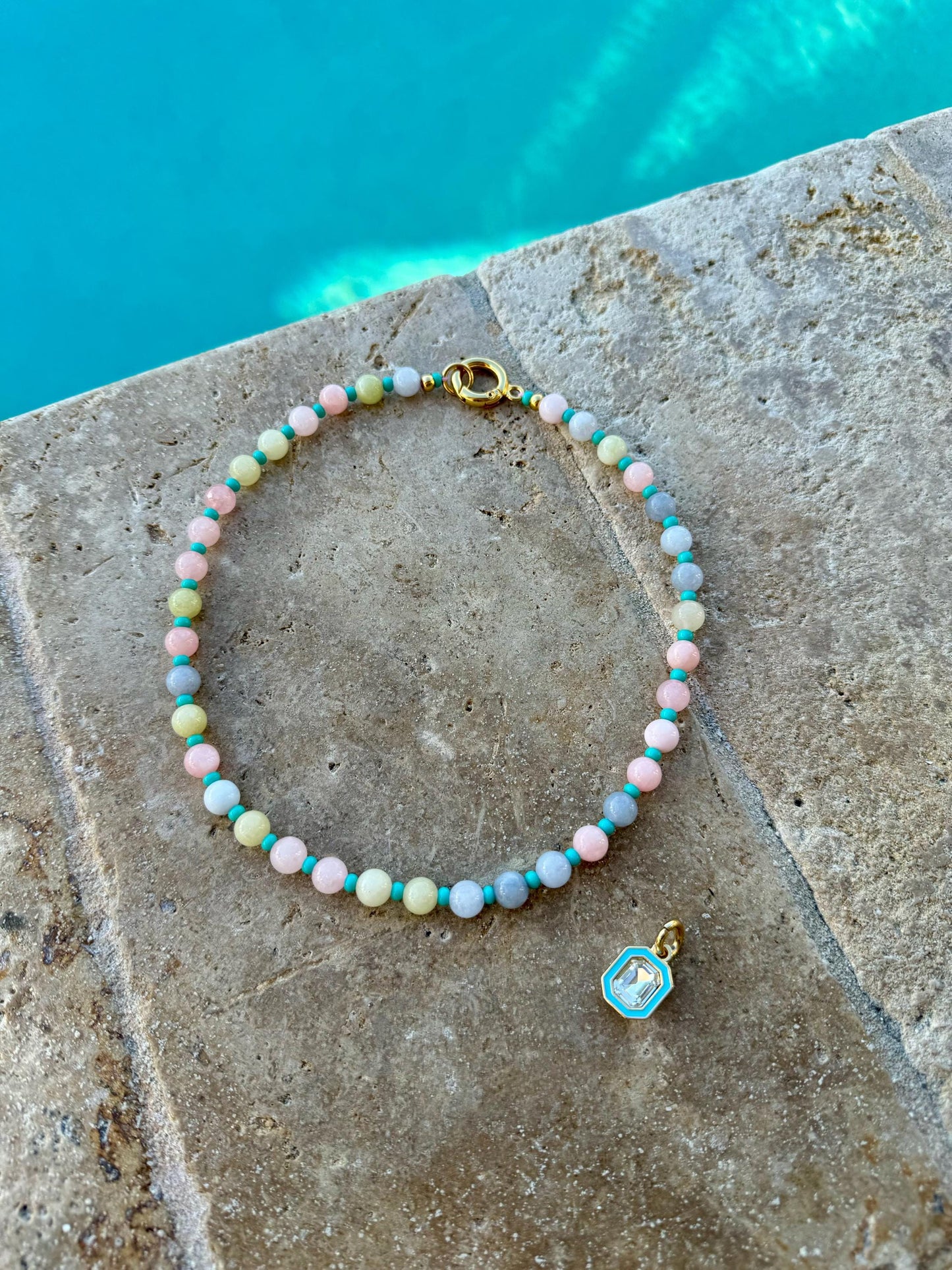 Candy Color Gemstone Necklace | Crystal Charm Necklace | Morganite Beaded Necklace | Gift for Her | Colored Necklace | Beach Jewelry