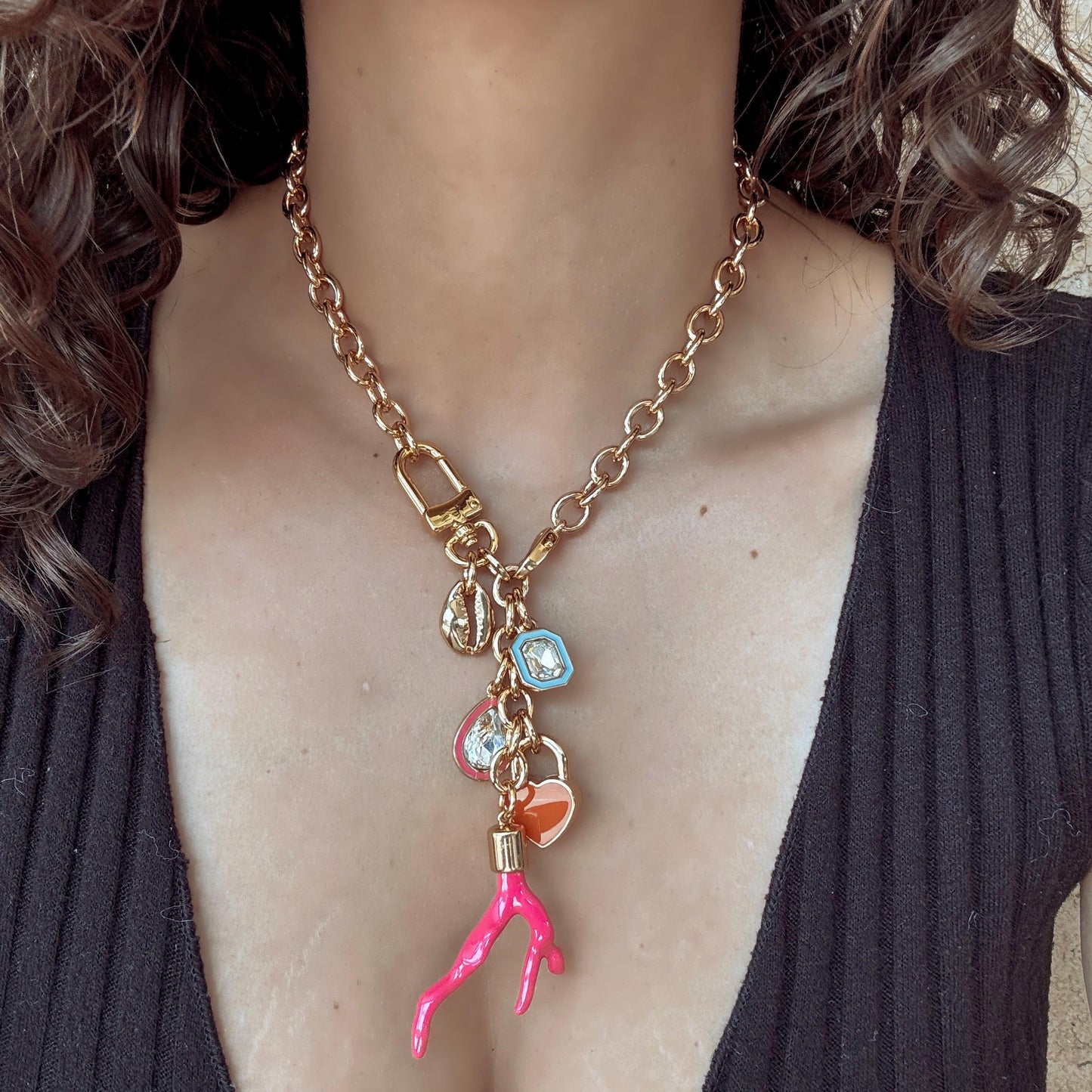 Charm Purse Chain | Gold Seashell Necklace | Convertible Necklace | Purse Chain Jewelry | Bohemian Jewelry Accessory | Bag Chain