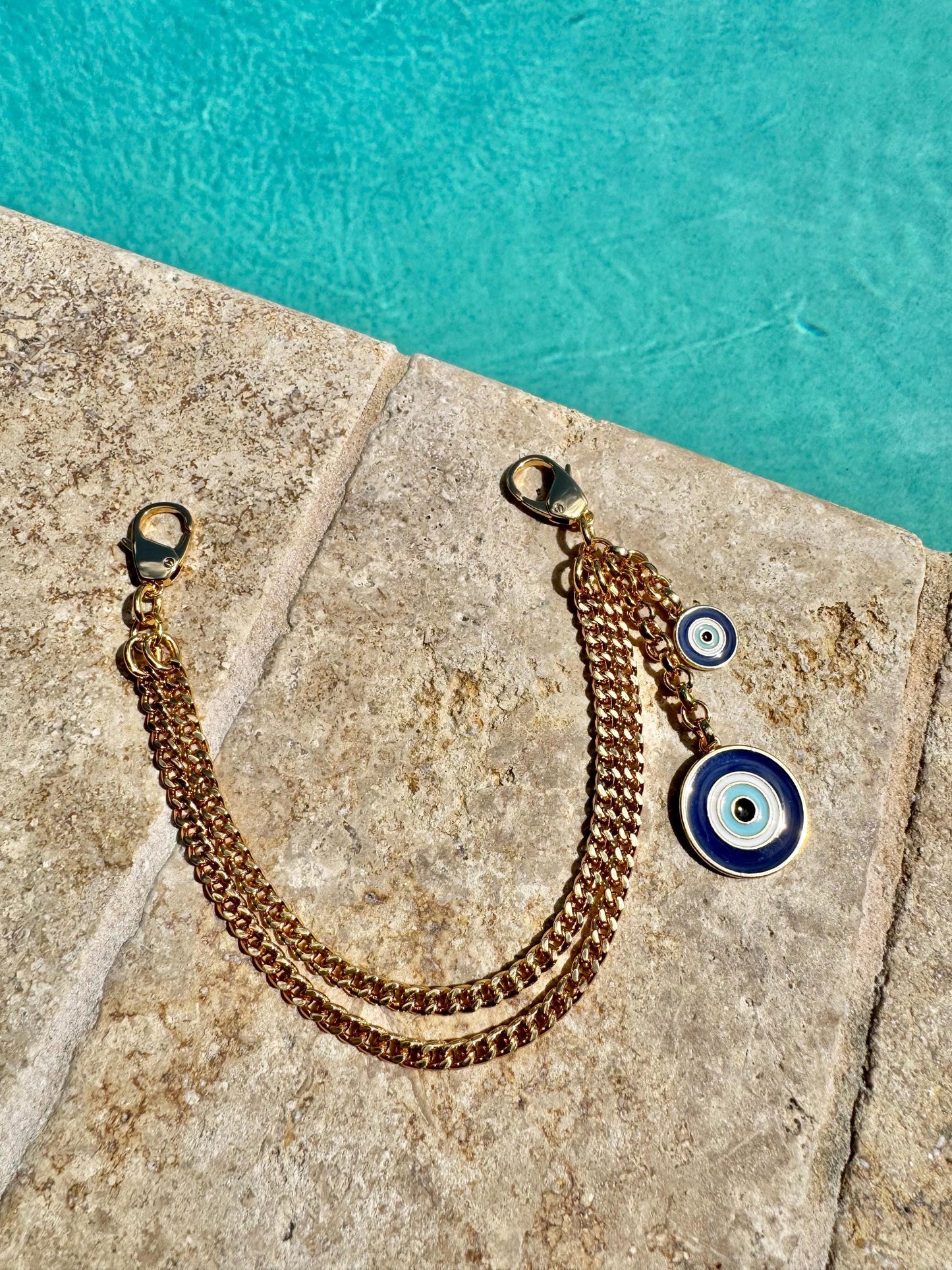 Evil Eye Bag Charm Chain | Blue Greek Eye Keychain | Purse Charm Chain | Purse Accessory | Purse Necklace Chain | Double Chain for Bag