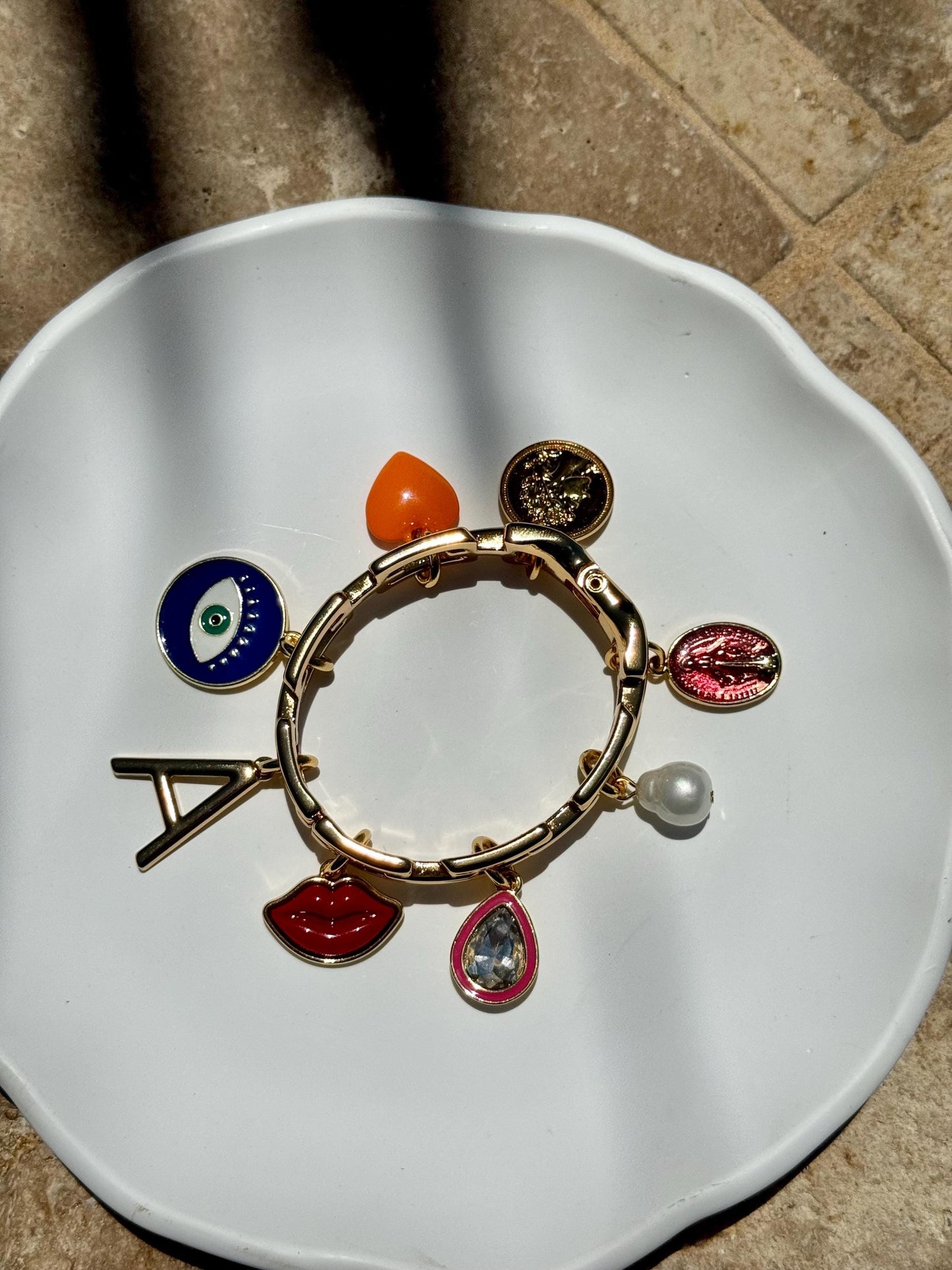 Gift for Mom | Bangle Charm Bracelet | Custom Initial Charm Bracelet | Gold Letter Charm Bracelet | Wish Bracelet | Gift for Her