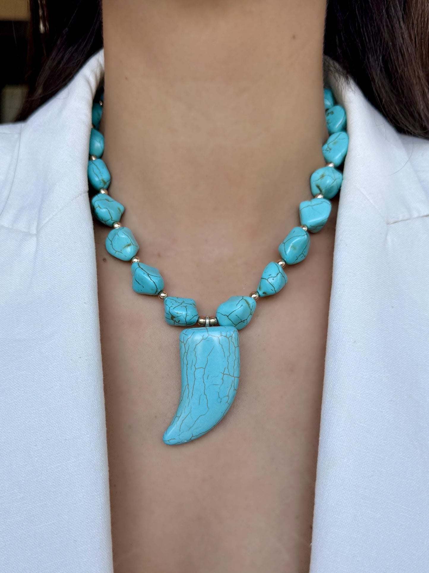 Turquoise Necklace | Beaded Necklace with Turquoise Horn | Handmade Necklace