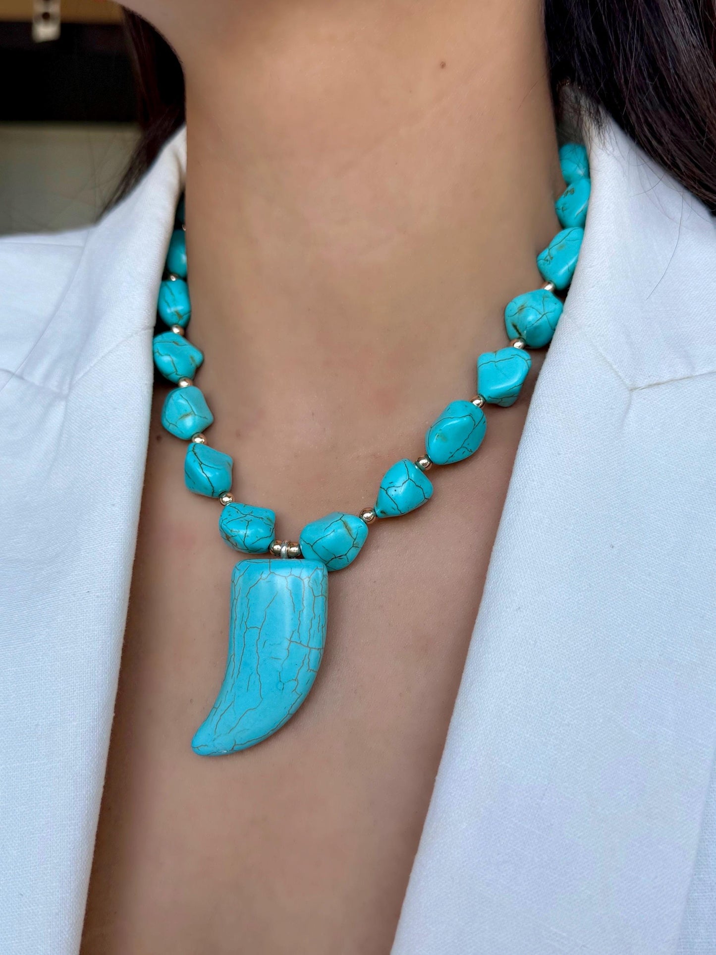 Turquoise Necklace | Beaded Necklace with Turquoise Horn | Handmade Necklace