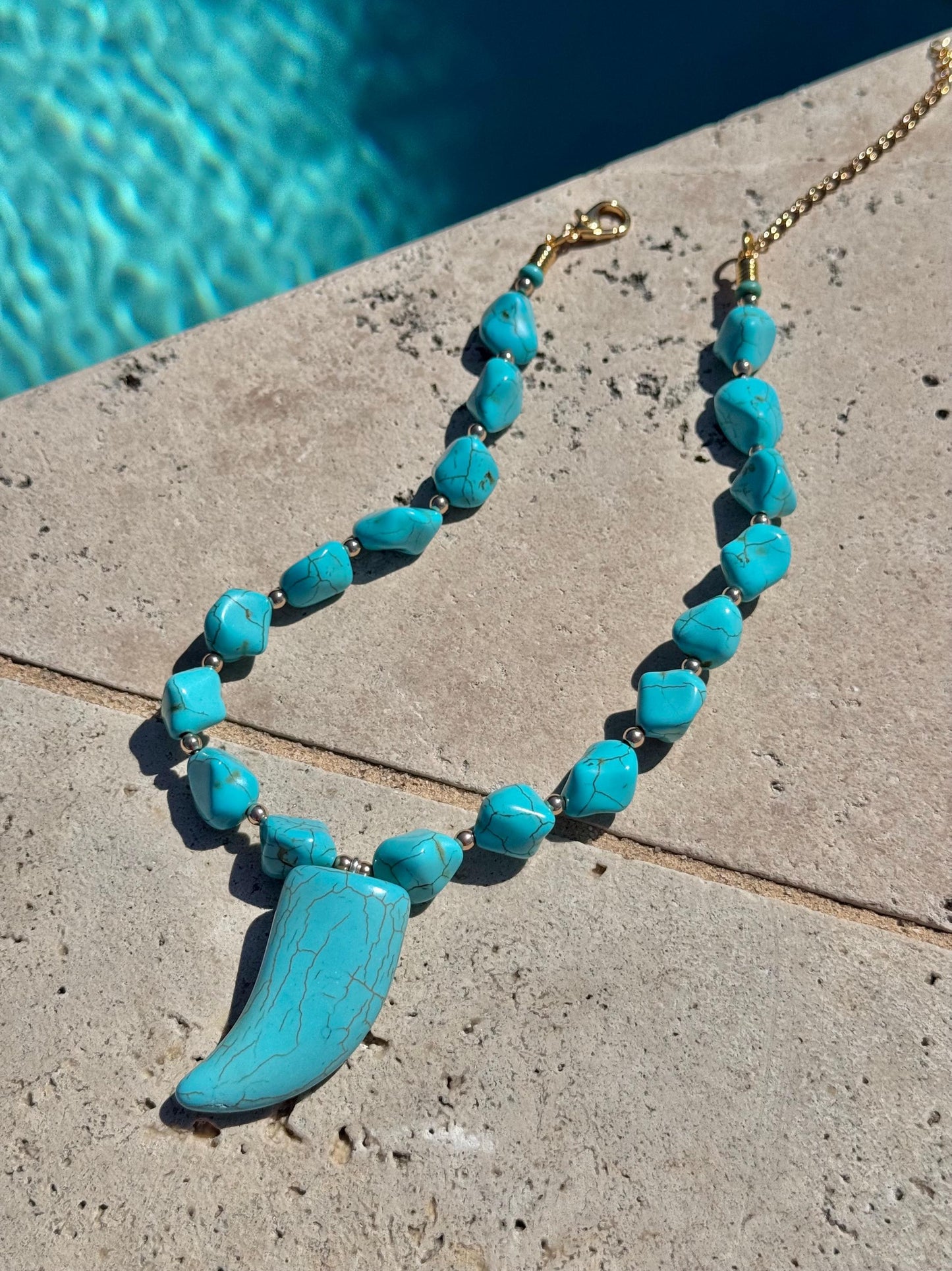 Turquoise Necklace | Beaded Necklace with Turquoise Horn | Handmade Necklace