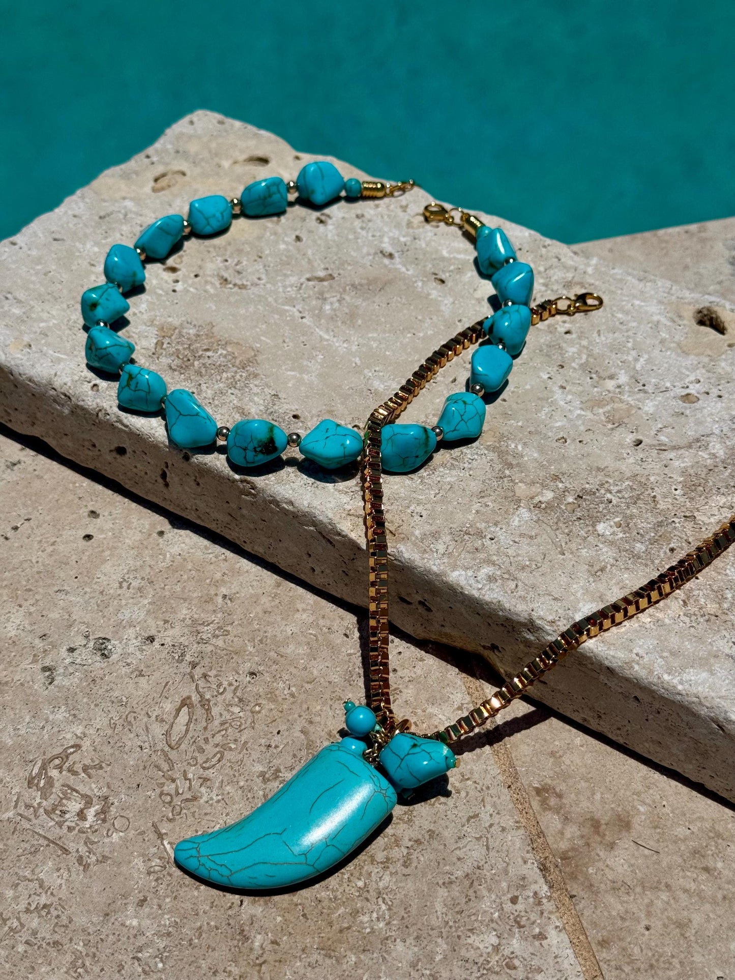 Turquoise Beaded Necklace | Turquoise Tusk Chain | Bohemian Jewelry | Layered Necklace | Gift for Her