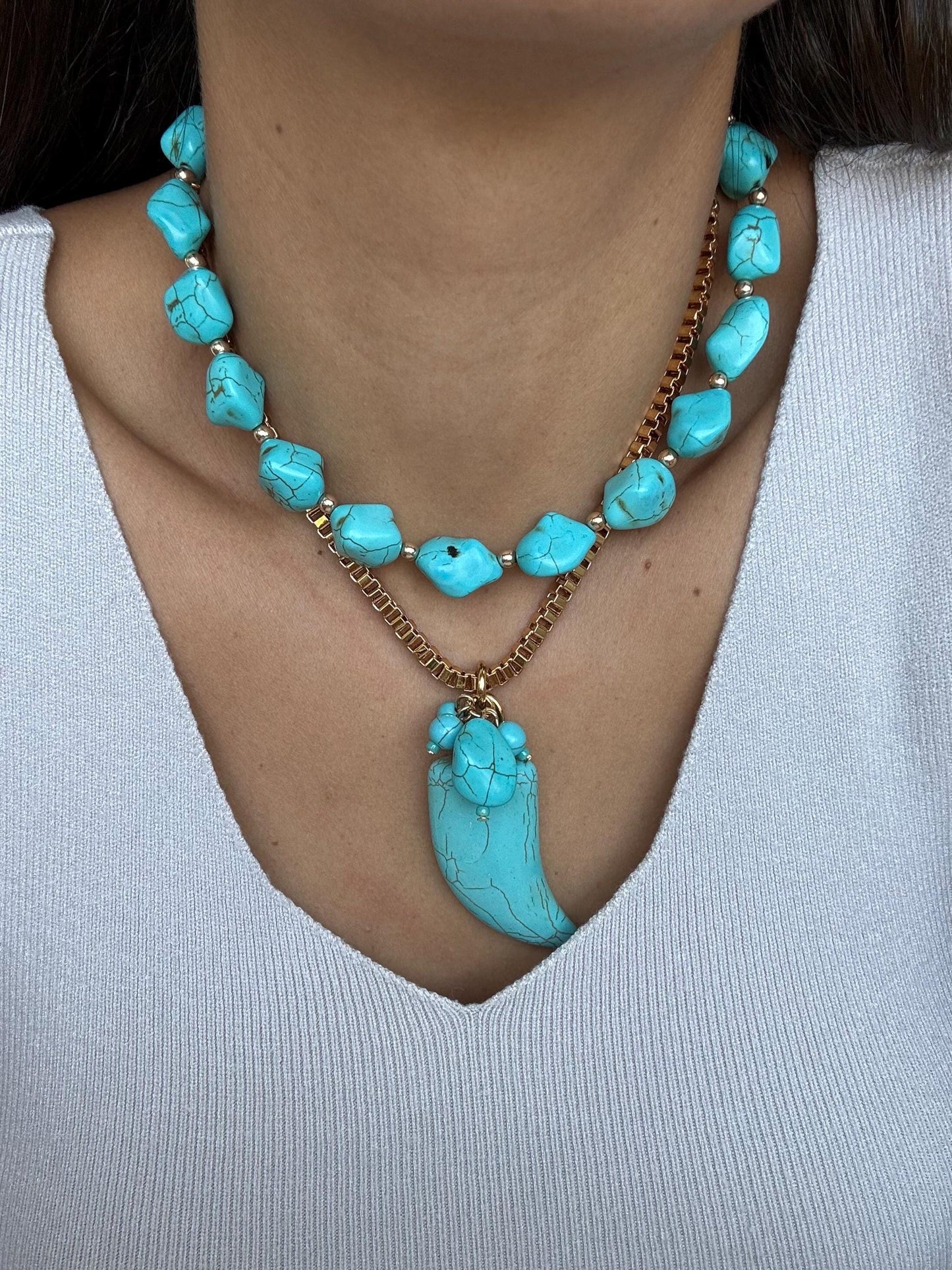 Turquoise Beaded Necklace | Turquoise Tusk Chain | Bohemian Jewelry | Layered Necklace | Gift for Her
