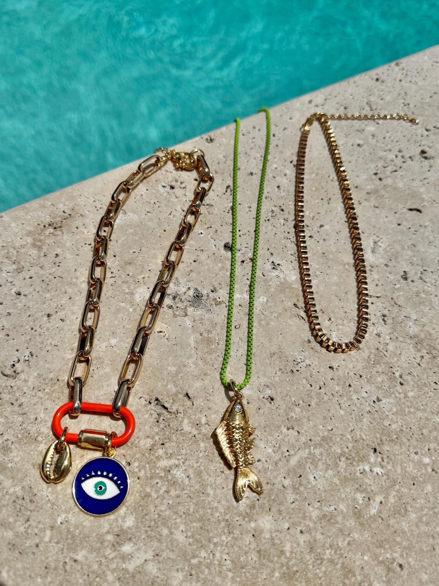 Charm Necklace | Enamel Carabiner Necklace | Gold Fish Charm Necklace | Gold Choker | Layered Necklaces | Gift for Her