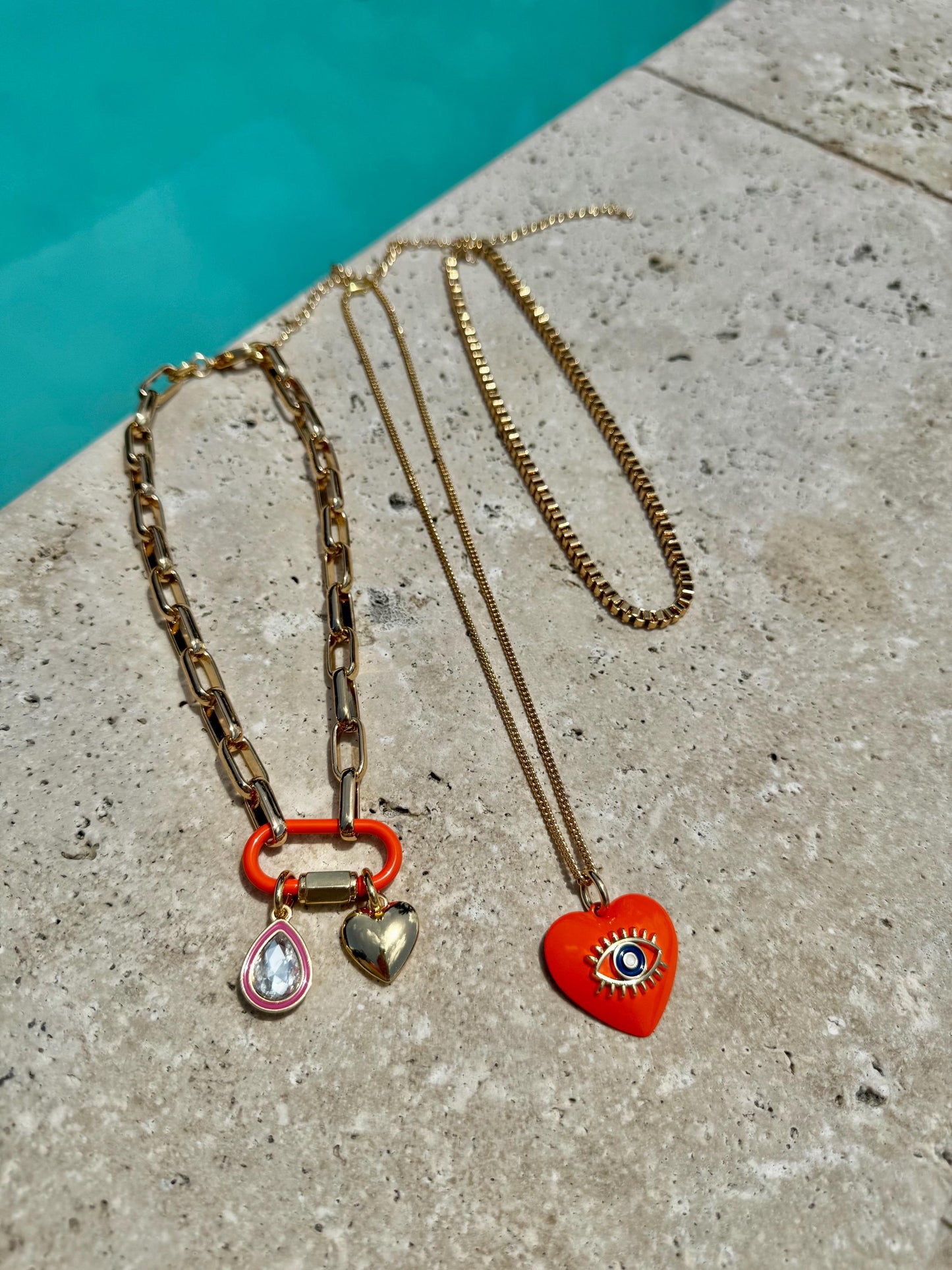 Heart Charm Necklace | Evil Eye Necklace Enamel Carabiner Necklace | Gold Fish Charm Necklace | Gold Choker | Layered Necklaces | Gift for H