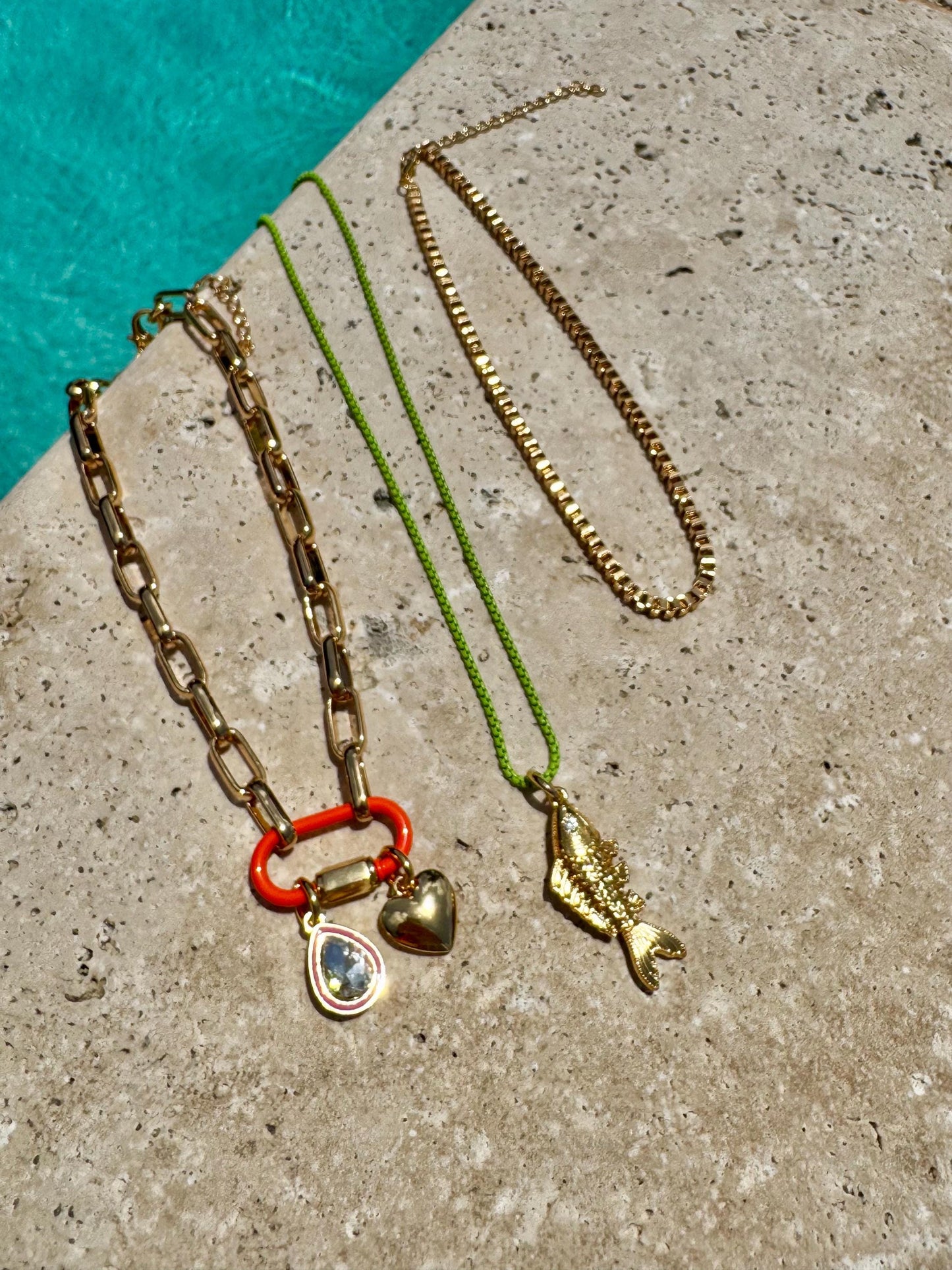 Heart Charm Necklace| Carabiner Necklace Enamel Carabiner Necklace | Gold Fish Charm Necklace | Gold Choker | Layered Necklaces | Gift for H
