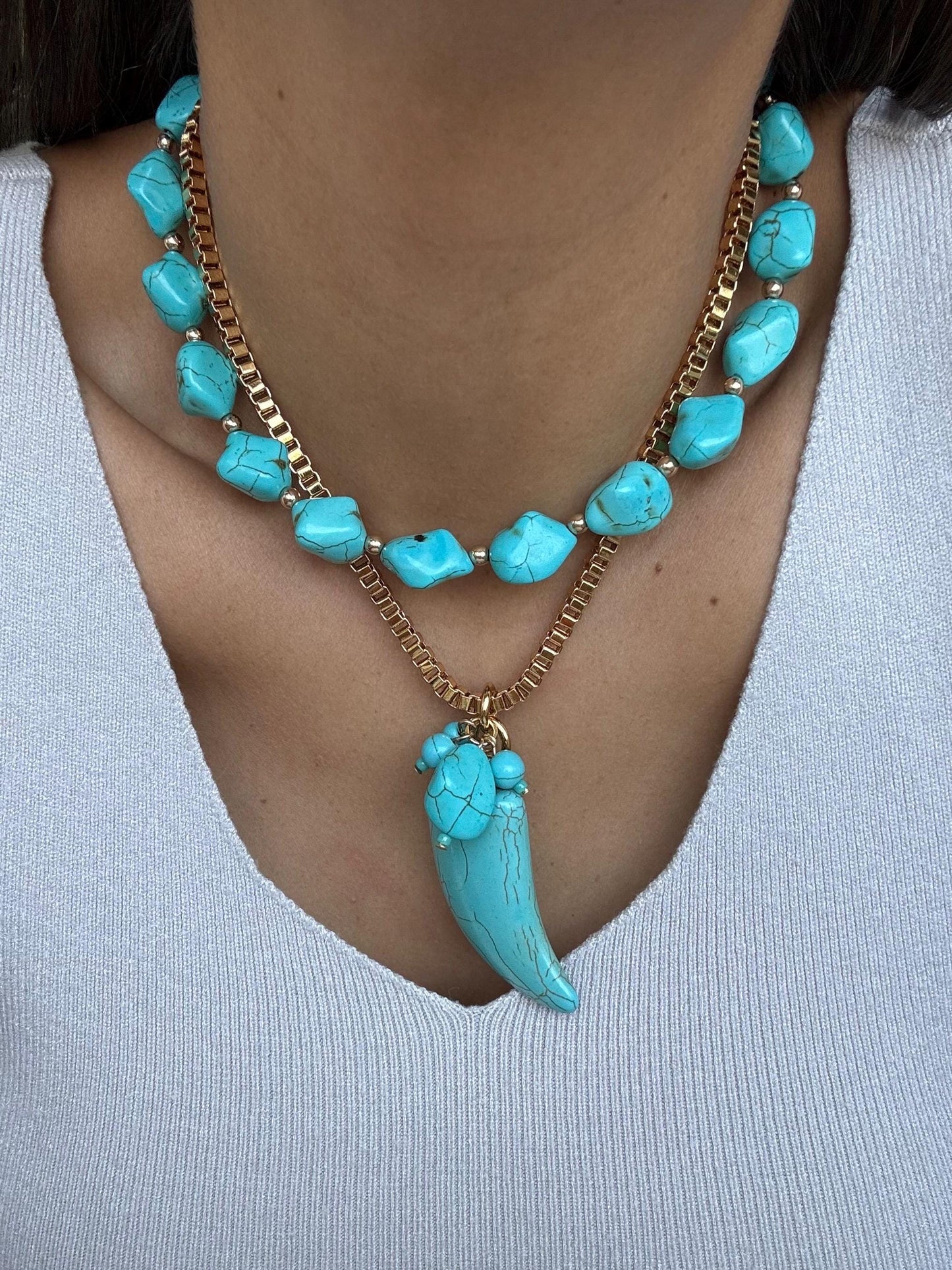 Turquoise Beaded Necklace | Turquoise Tusk Chain | Bohemian Jewelry | Layered Necklace | Gift for Her