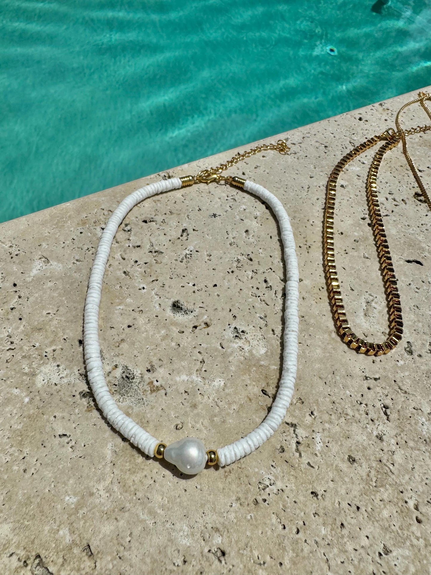 White Puka Shell Choker | Initial Necklace | Summer Jewelry | Layered Necklaces | Gold Boxchain Choker