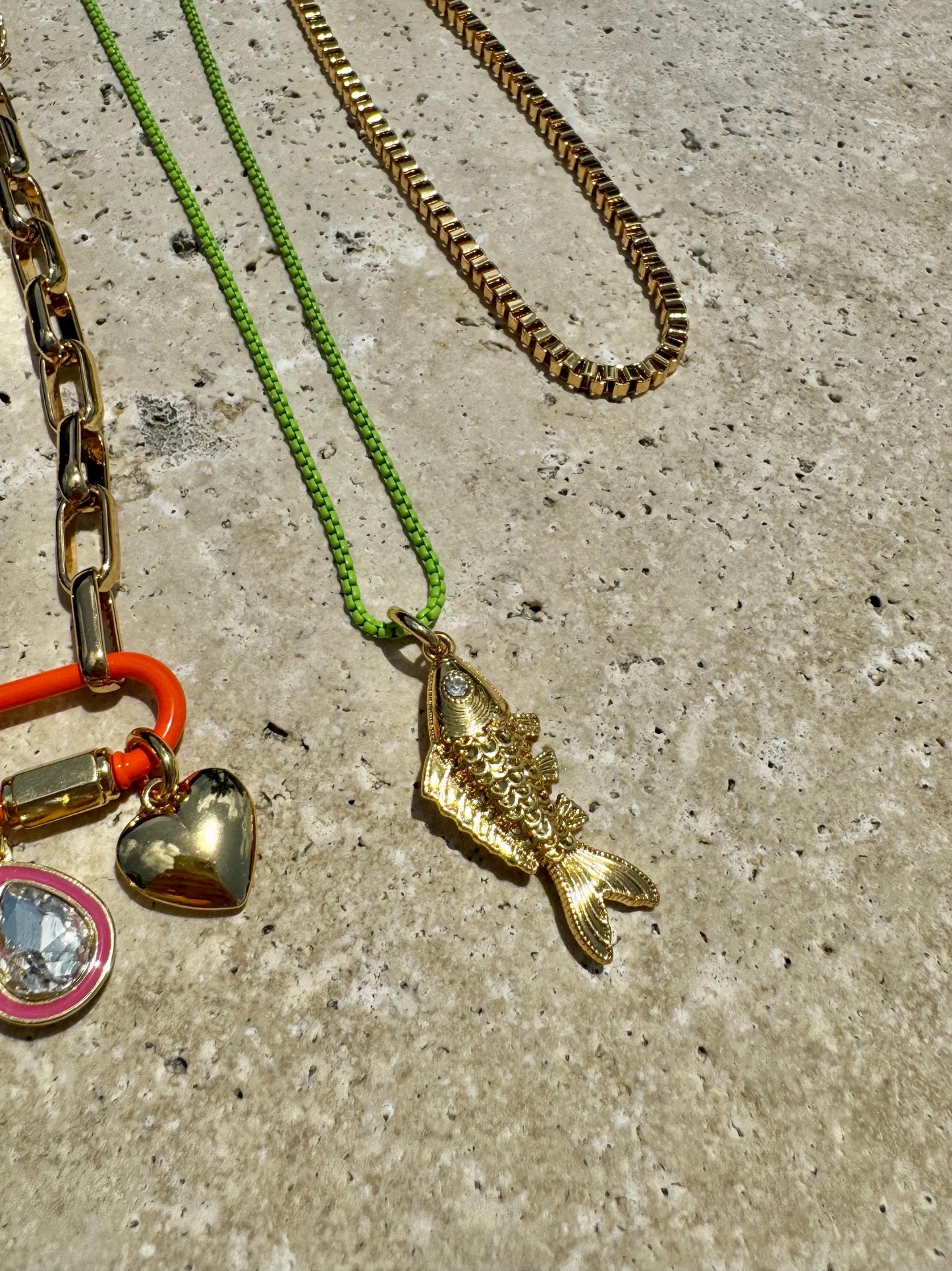 Heart Charm Necklace| Carabiner Necklace Enamel Carabiner Necklace | Gold Fish Charm Necklace | Gold Choker | Layered Necklaces | Gift for H