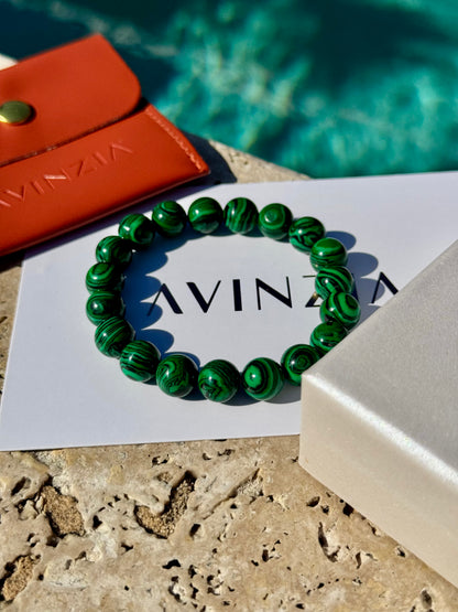 Malachite stretch bracelet for stacking – handmade by AVINZIA