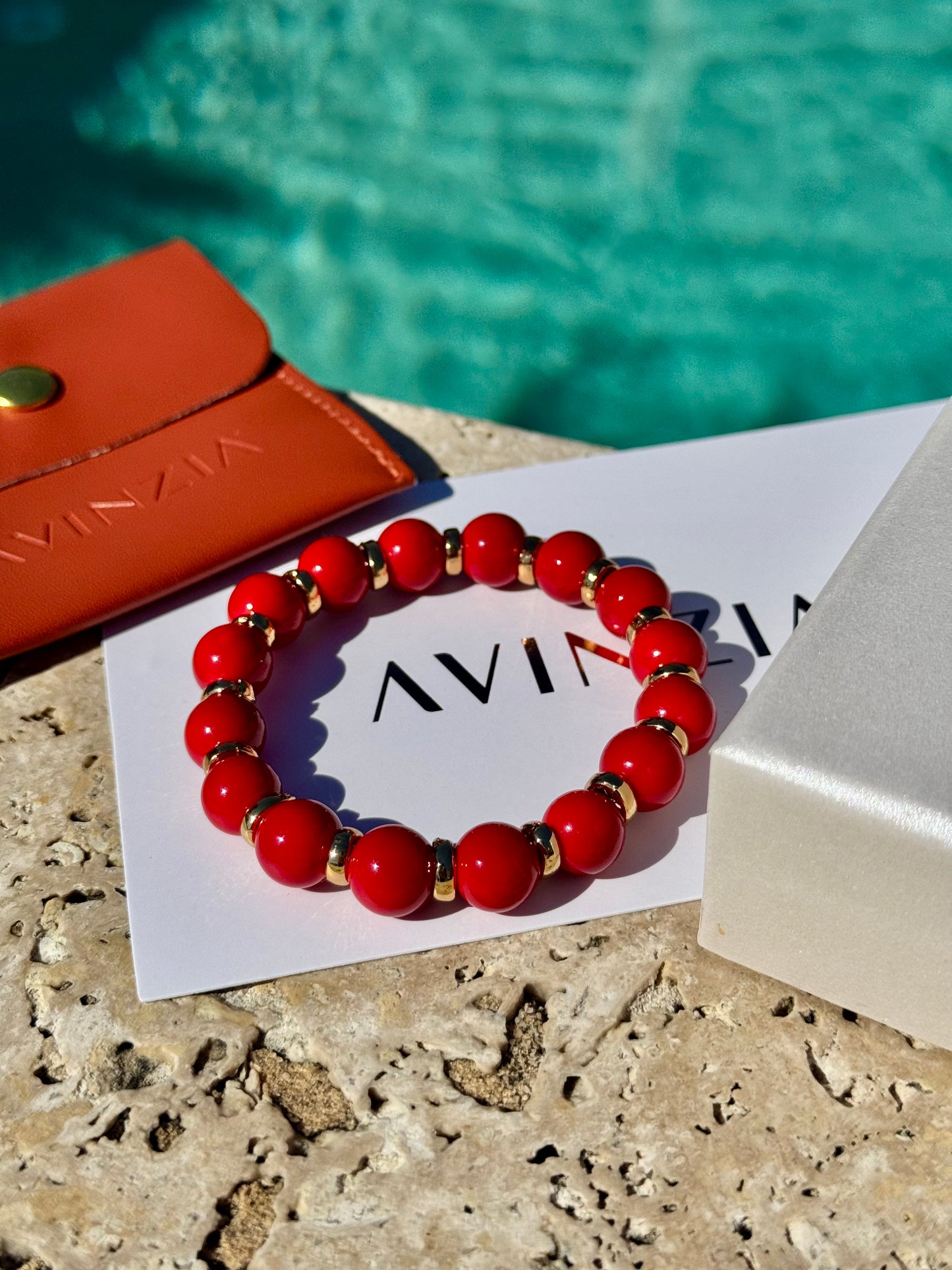Red Jade Bracelet with Gold Links