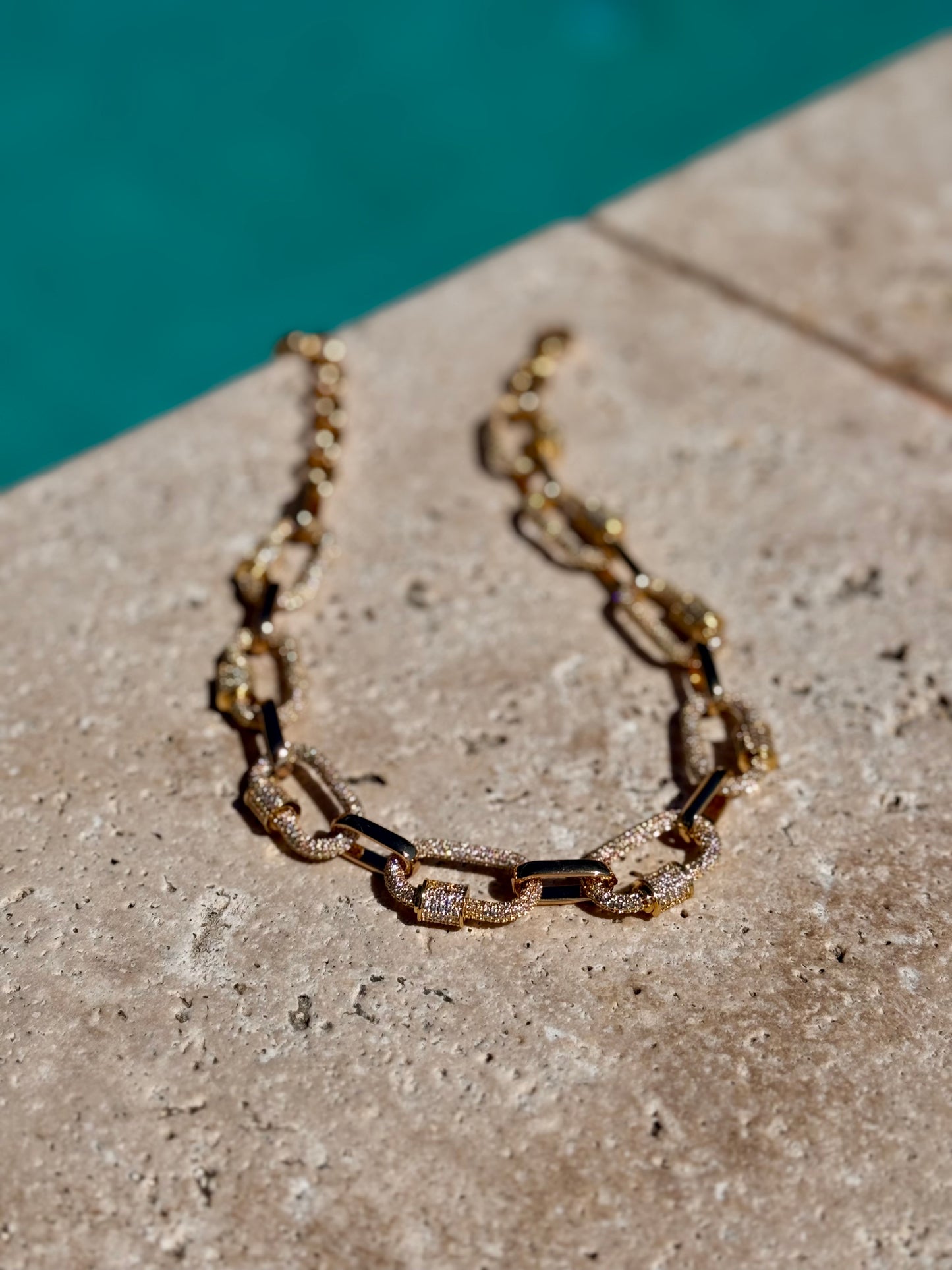 Gold Pave Carabiner Necklace