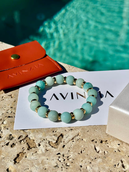 Amazonite and gold link bracelet for stacking – handmade by AVINZIA