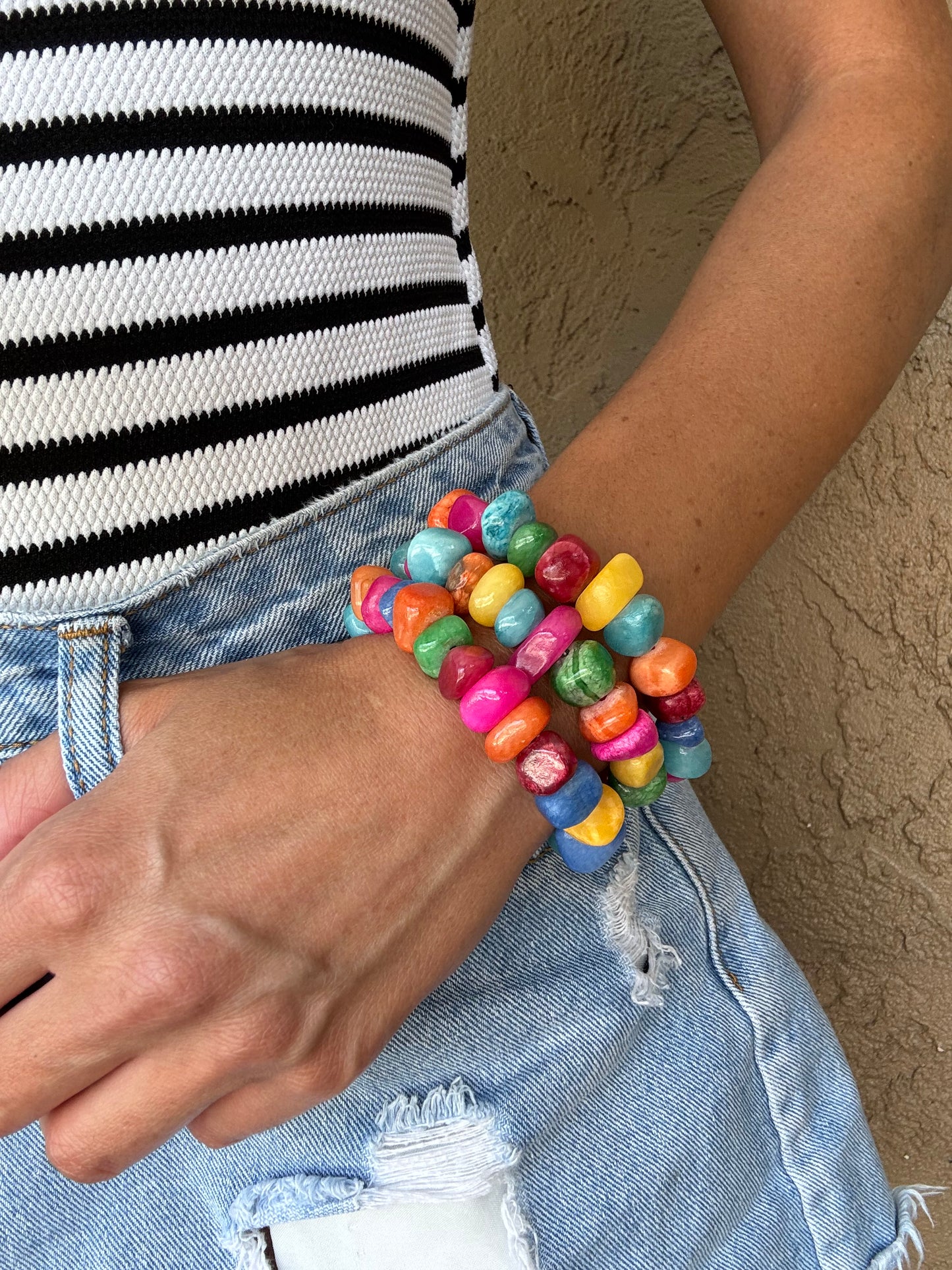 Rainbow Jade Stretch Bracelets