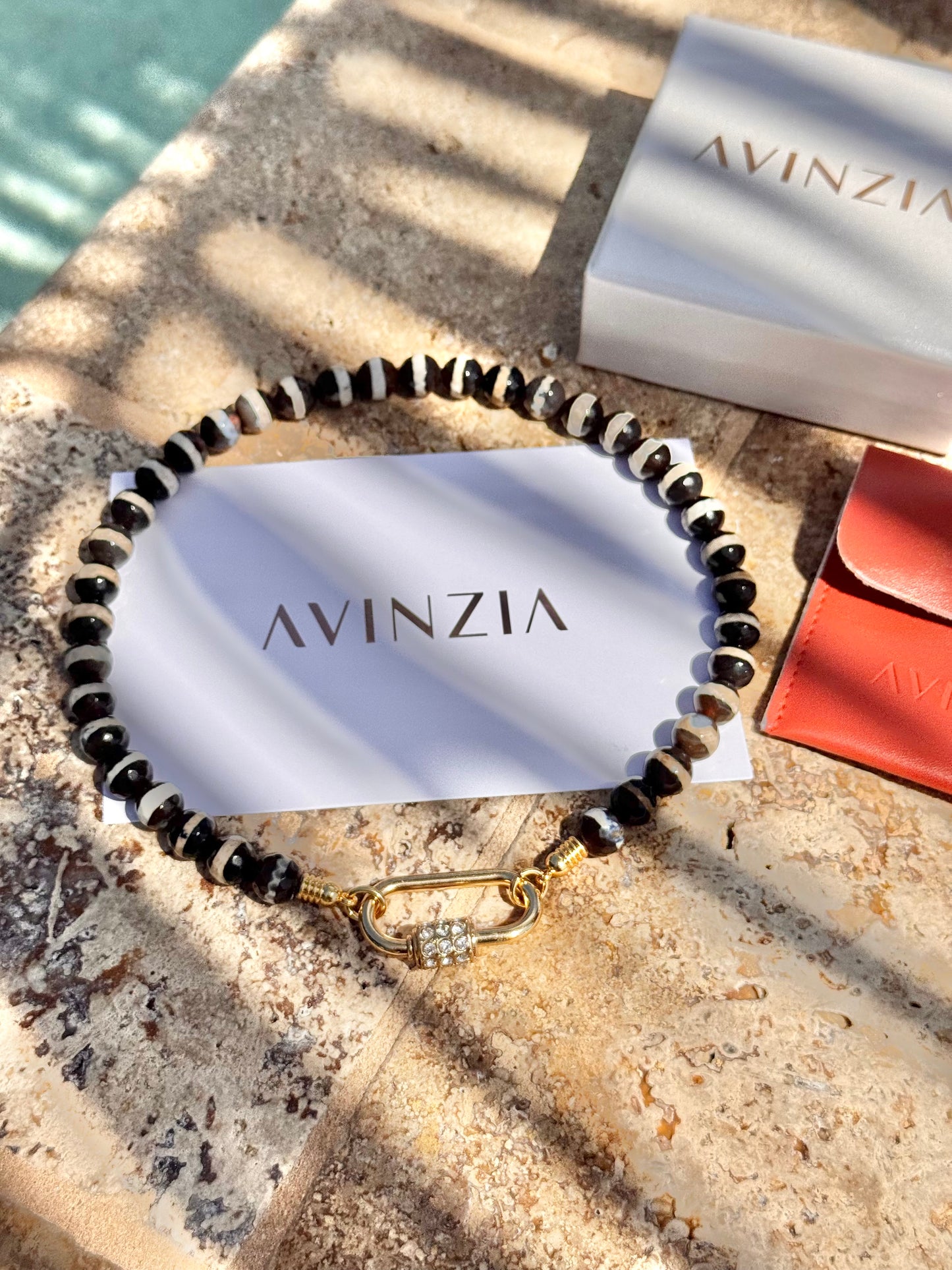 B&W Agate Carabiner Necklace