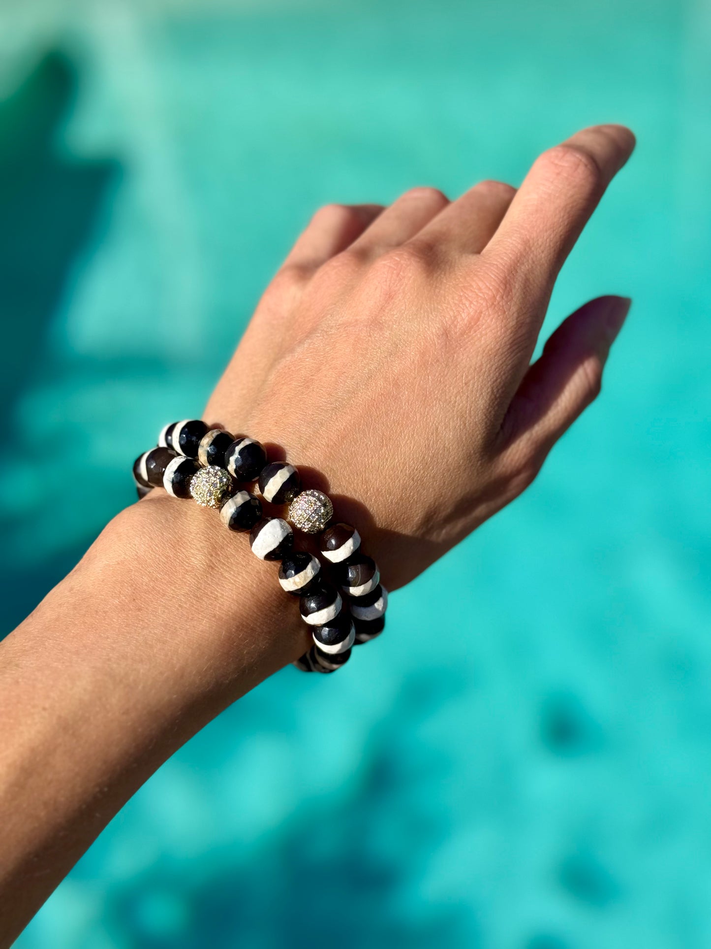 Faceted Tibetan Striped dZi Agate Bracelet